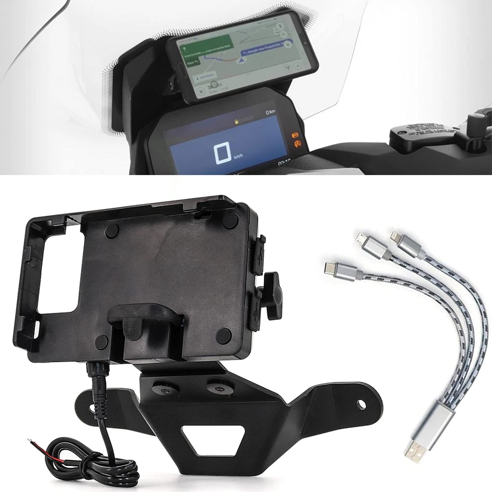 BMW C400GT GPS Phone Mount with USB Charging - Universal Windshield Navigation Bracket for Motorcycles | Perfect for Commuting, Road Trips & Hands-Free Navigation