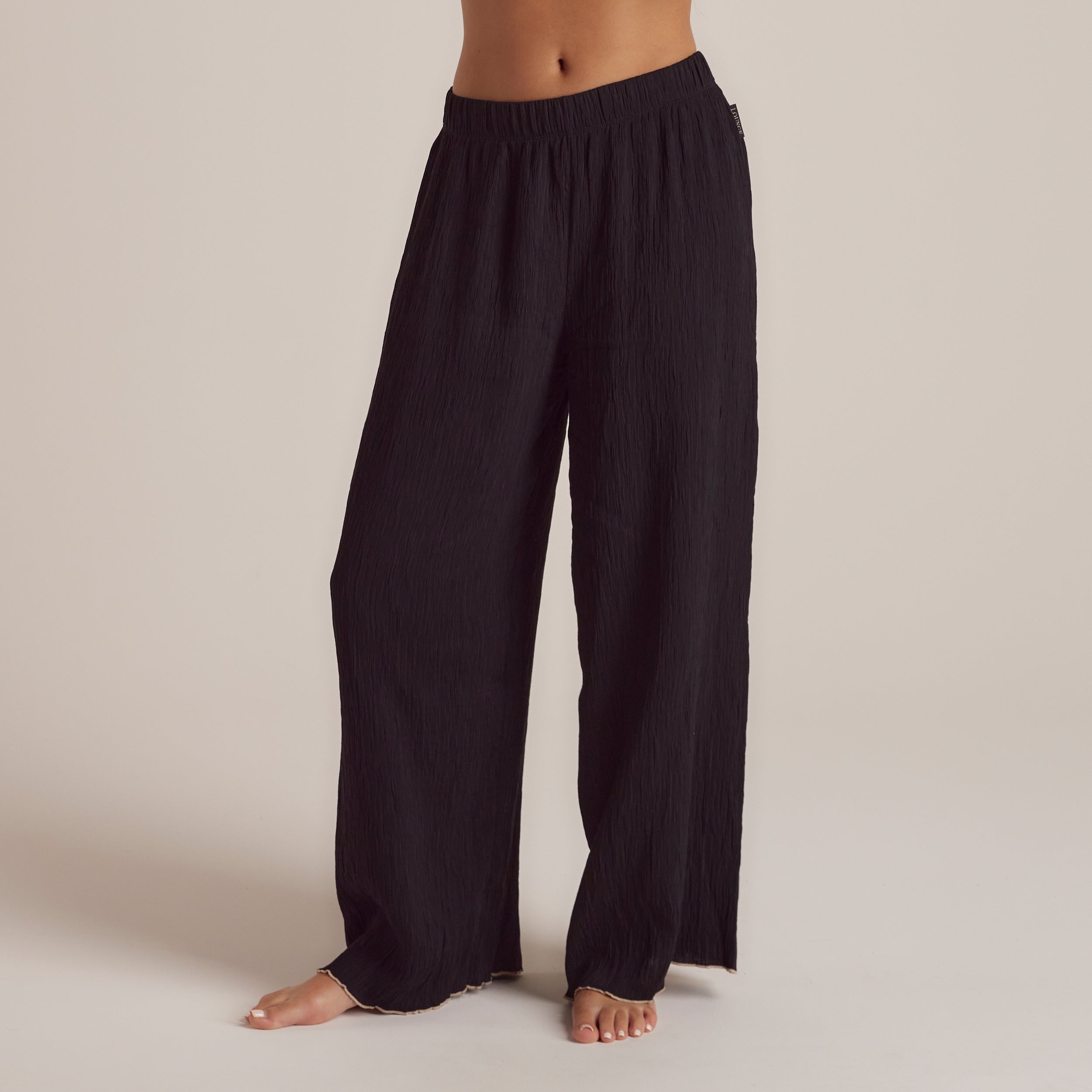 Soft Crinkle Cotton Pajama Pants for Women - Black Lounge Pants for Sleep, Relaxing & Home Comfort