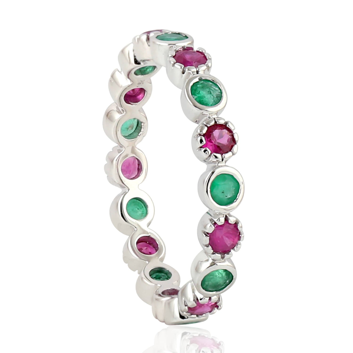18K White Gold Emerald and Ruby Eternity Band Ring for Women - Perfect for Weddings, Anniversaries, and Special Occasions