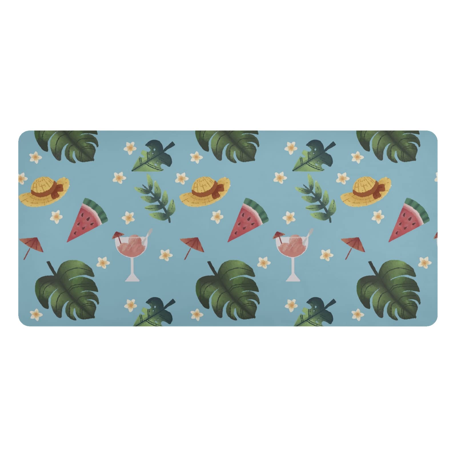 Tropical Leaves Leather Desk Mat - Dual Sided Waterproof Large Mouse Pad & Desk Blotter (16.5x35.4 Inch) for Office & Home Decor - Perfect for Workstations, Writing Desks, and Computer Setups