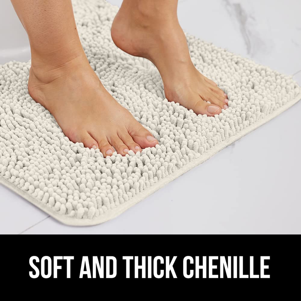Gorilla Grip Bath Rug Mat 36x24 Inches - Super Soft Absorbent Chenille Shower Mat with Non-Slip Rubber Backing, Quick Dry Microfiber Bathroom Floor Rug, Machine Washable - Ivory Cream - Perfect for Bathroom, Shower, and Vanity Areas