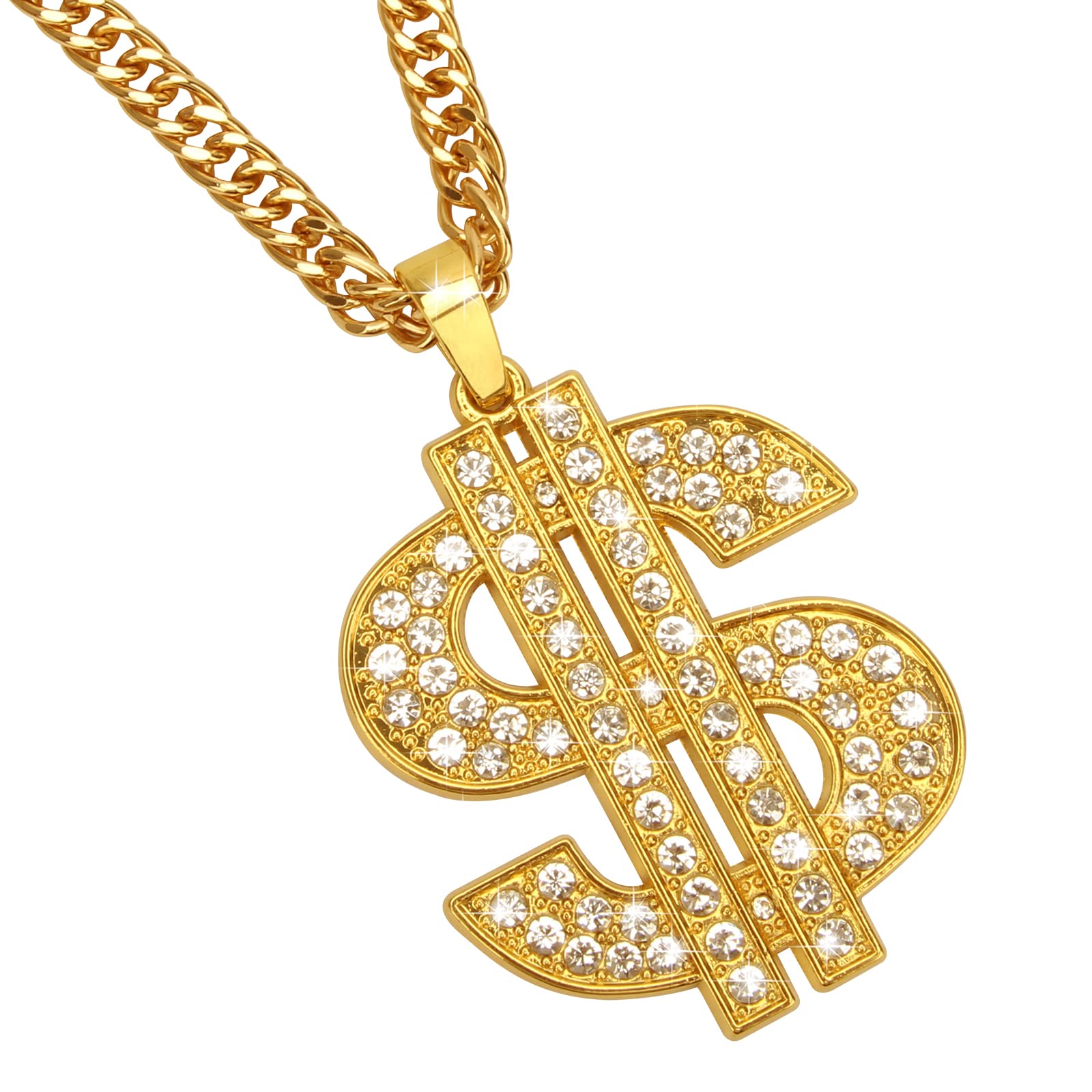 AHIER 18K Gold Plated Dollar Sign Hip Hop Chain Necklace for Men - 30 Inch Rotatable Lion Head Pendant | Perfect for Streetwear, Rap Performances & Gift Giving