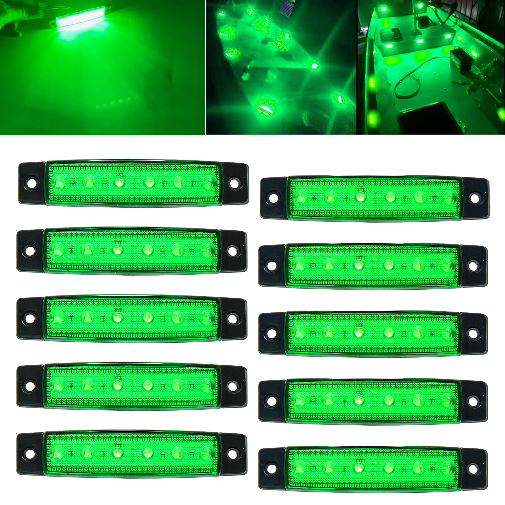 12V Waterproof Marine Boat Lights - 10Pcs Green LED Interior Navigation Lights for Deck, Transom, Cockpit, Bow & Stern | Perfect for Kayaks, Yachts, Fishing Pontoon Boats & Sailboats | Ideal for Night Fishing, Cruising & Water Safety