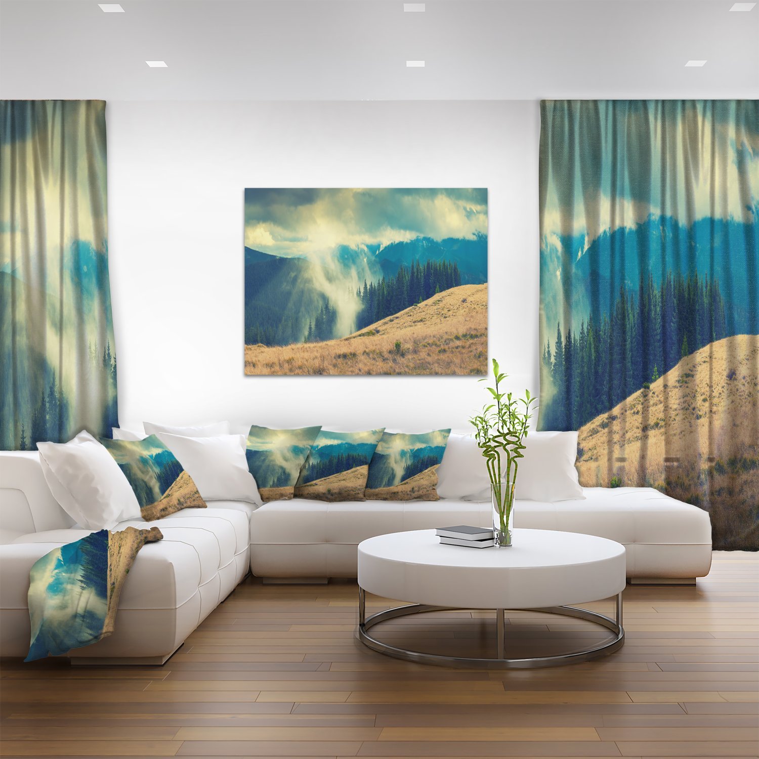 Blue Forest in Fog Landscape Photography Canvas Print - Stunning Nature Wall Art for Living Room, Bedroom & Office Decor