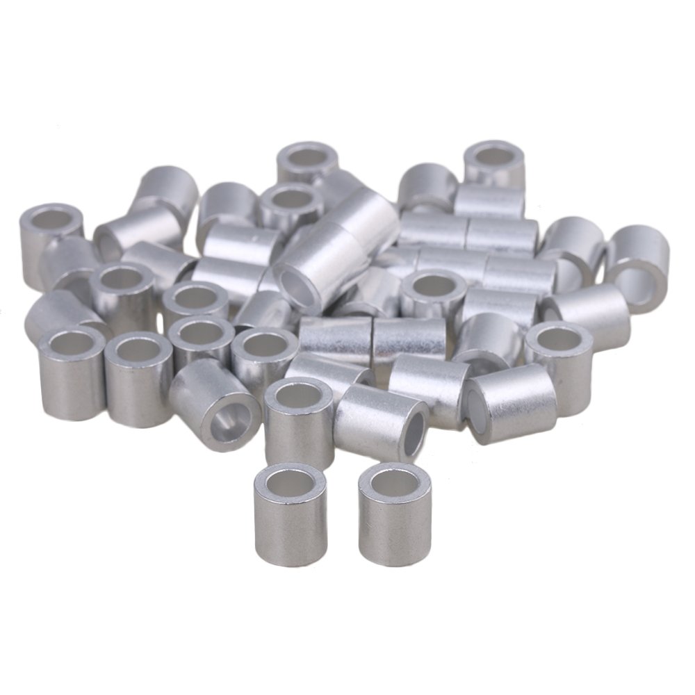 50pcs Silver Wire Rope Aluminum Crimping Loop Clips - M5 Ferrule Sleeves for Jewelry Making, DIY Crafts & Marine Applications