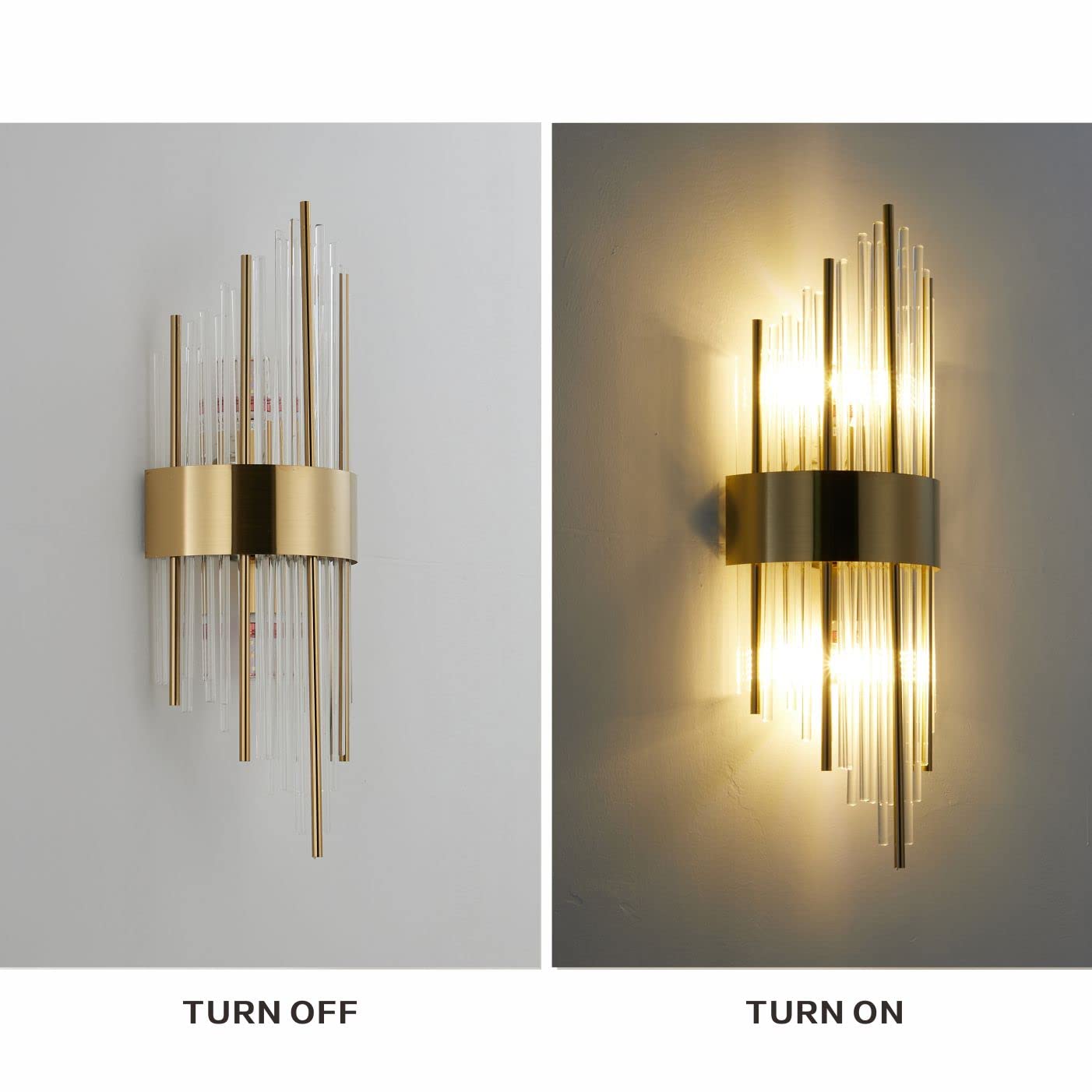 Luxury Gold Crystal Wall Lamp - 2 Pack Brushed Brass Wall Sconce with Crystal Rods, Elegant Vanity Mirror Lighting for Bedroom, Hallway, Stairway & Living Room Decor | Perfect for Ambient Lighting and Home Decoration