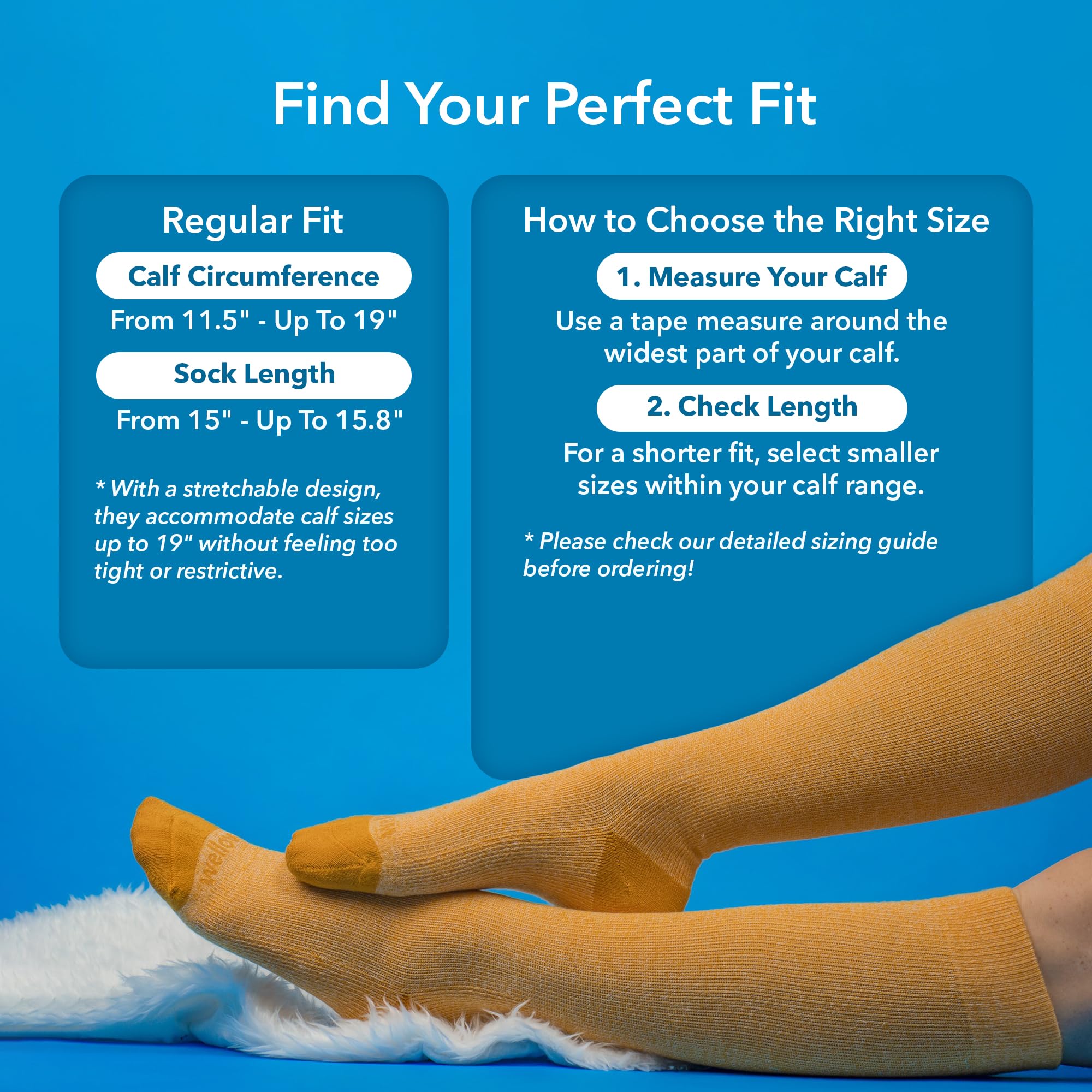 Wellow Knee High Compression Socks 18-25 mmHg for Men & Women - Breathable Bamboo Viscose Support Stockings - Ideal for Running, Travel & Varicose Vein Relief