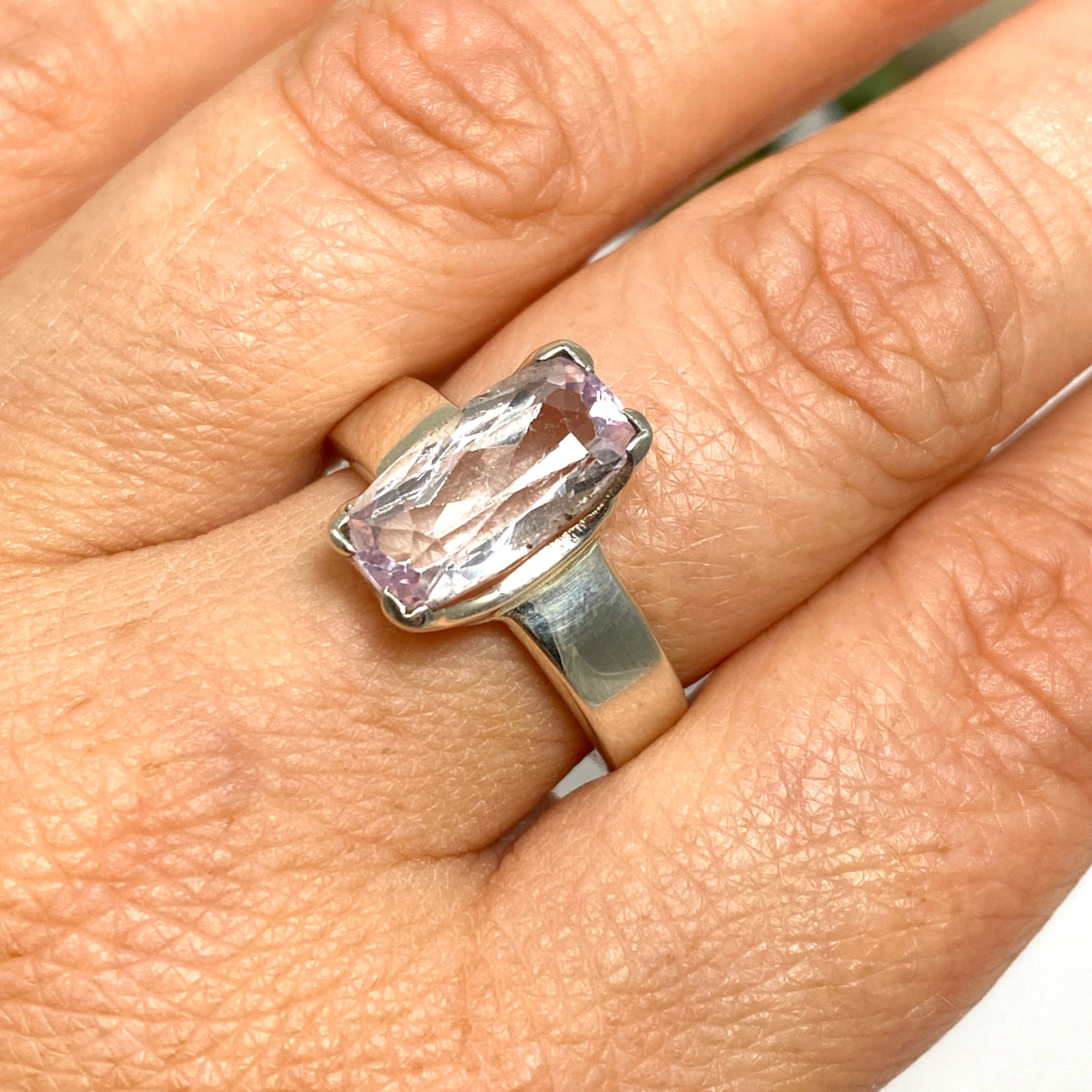 Kunzite Rectangular Faceted Ring Size 8 PRGJ673 | Elegant Pink Gemstone Jewelry for Women | Perfect for Engagement, Anniversary & Special Occasions