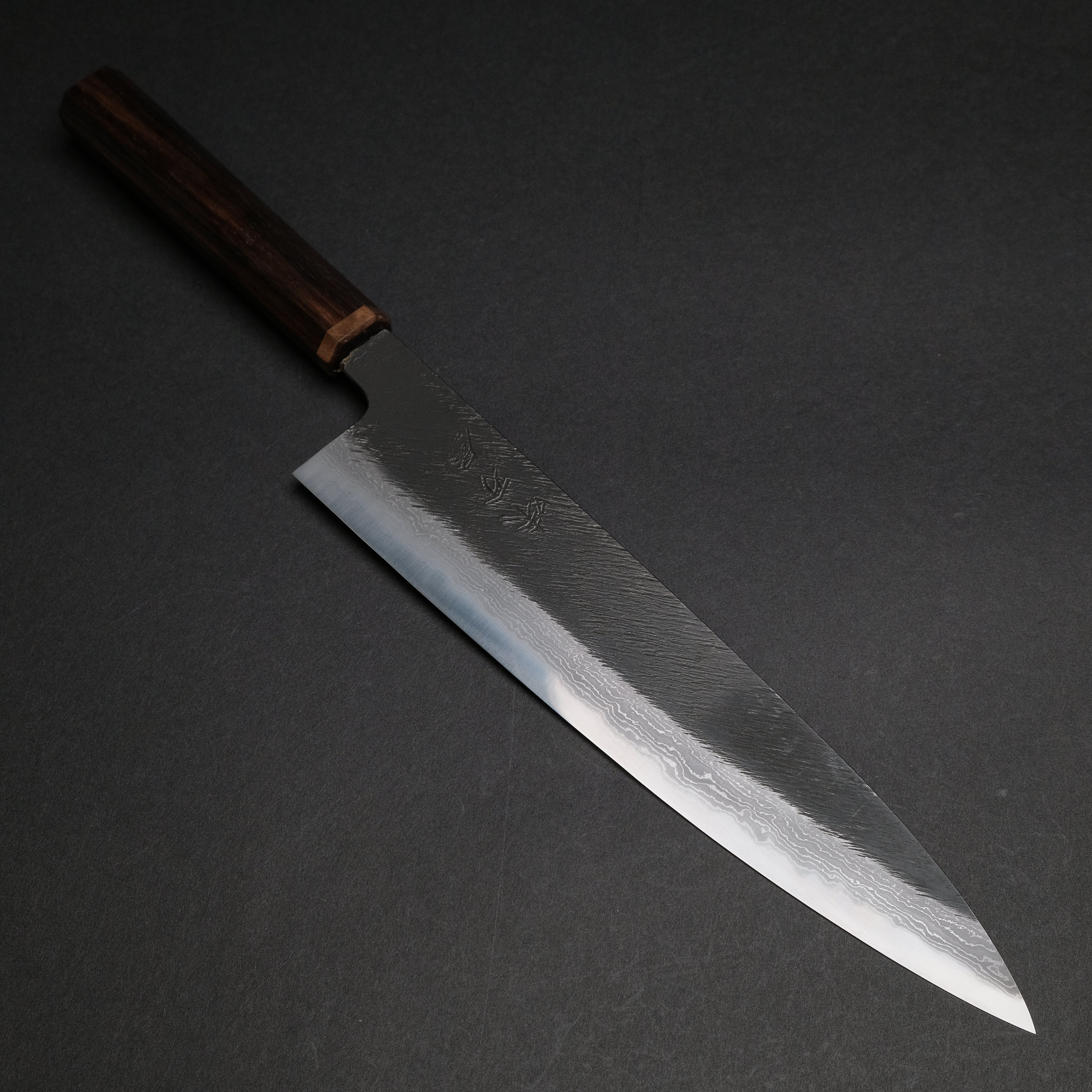 Premium Ajikataya White #2 Matsuba Damascus Gyuto 240mm Chef Knife - Ebony & Stabilized Wood Handle (#08) - Perfect for Sushi, Meat Slicing & Professional Kitchen Use