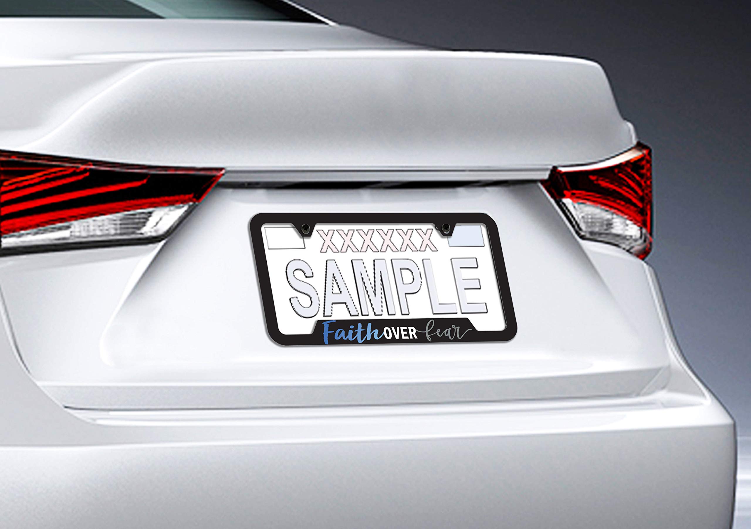 BARON-JEWELRY Faith License Plate Frame - Inspirational 'Faith Over Fear' Car Accessory - Durable UV Printed Plastic - Perfect for Cars, Trucks & Motorcycles