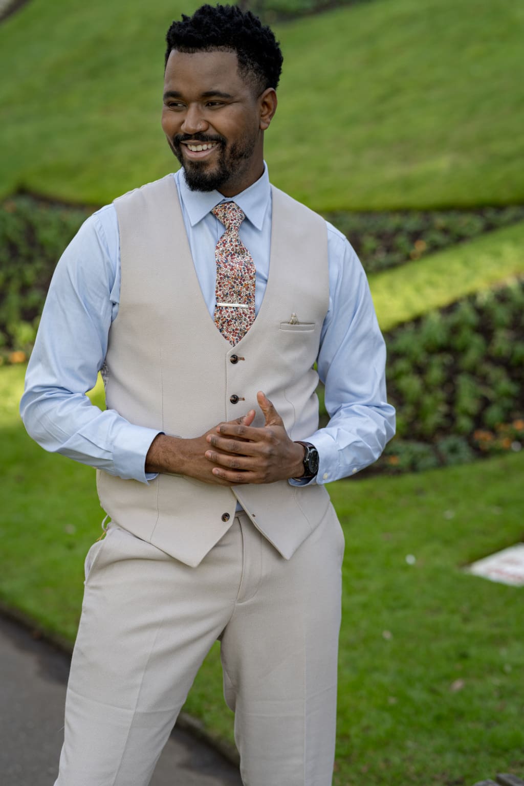 Marc Darcy HM5 Beige Stone Waistcoat for Men - Slim Fit Formal Vest - Perfect for Weddings, Business Meetings & Office Wear