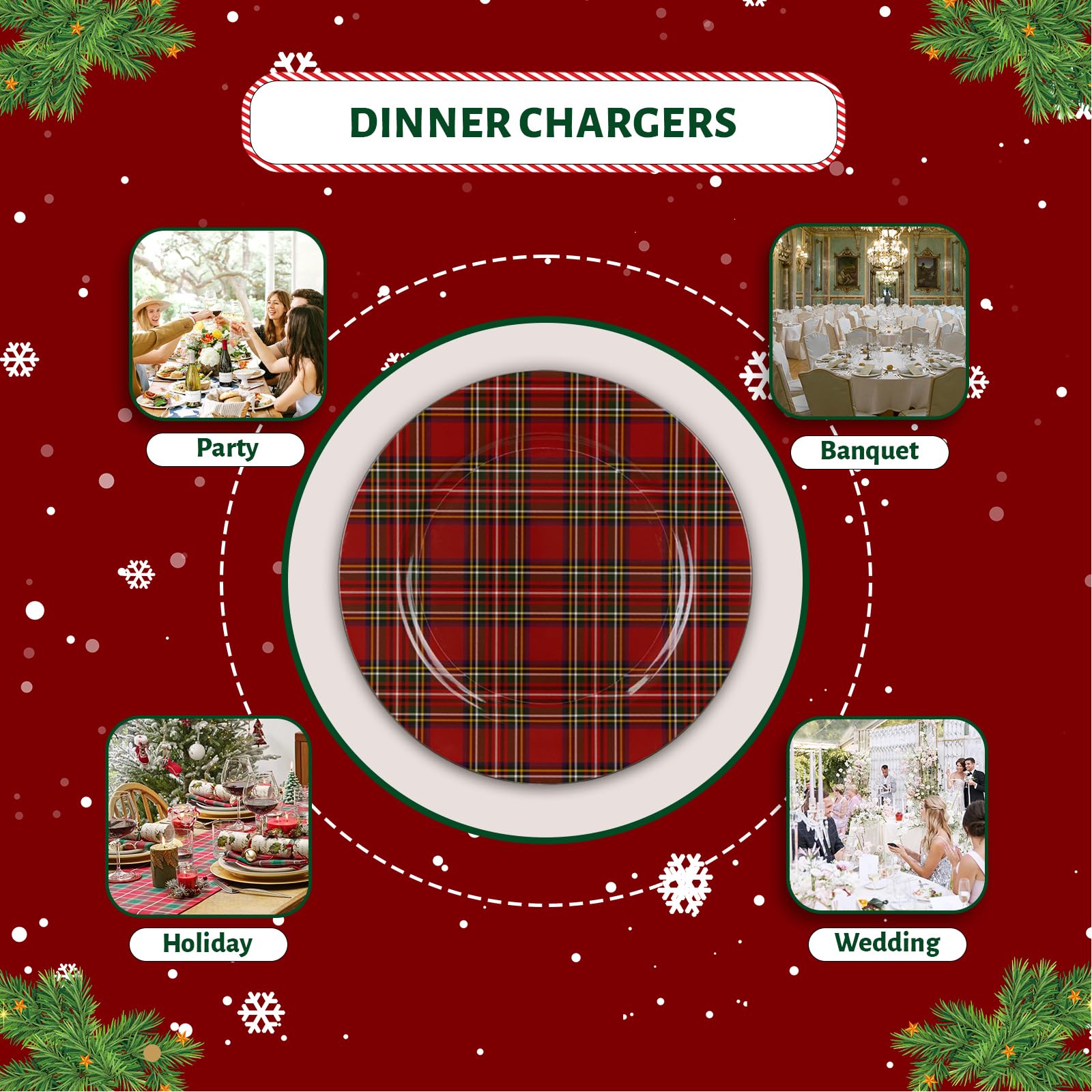 MAONAME 13-Inch Red Plastic Charger Plates Set of 6 - Elegant Dinner Plate Chargers for Wedding, Christmas & Holiday Table Decor - Perfect for Formal Dining, Party Settings & Special Occasions