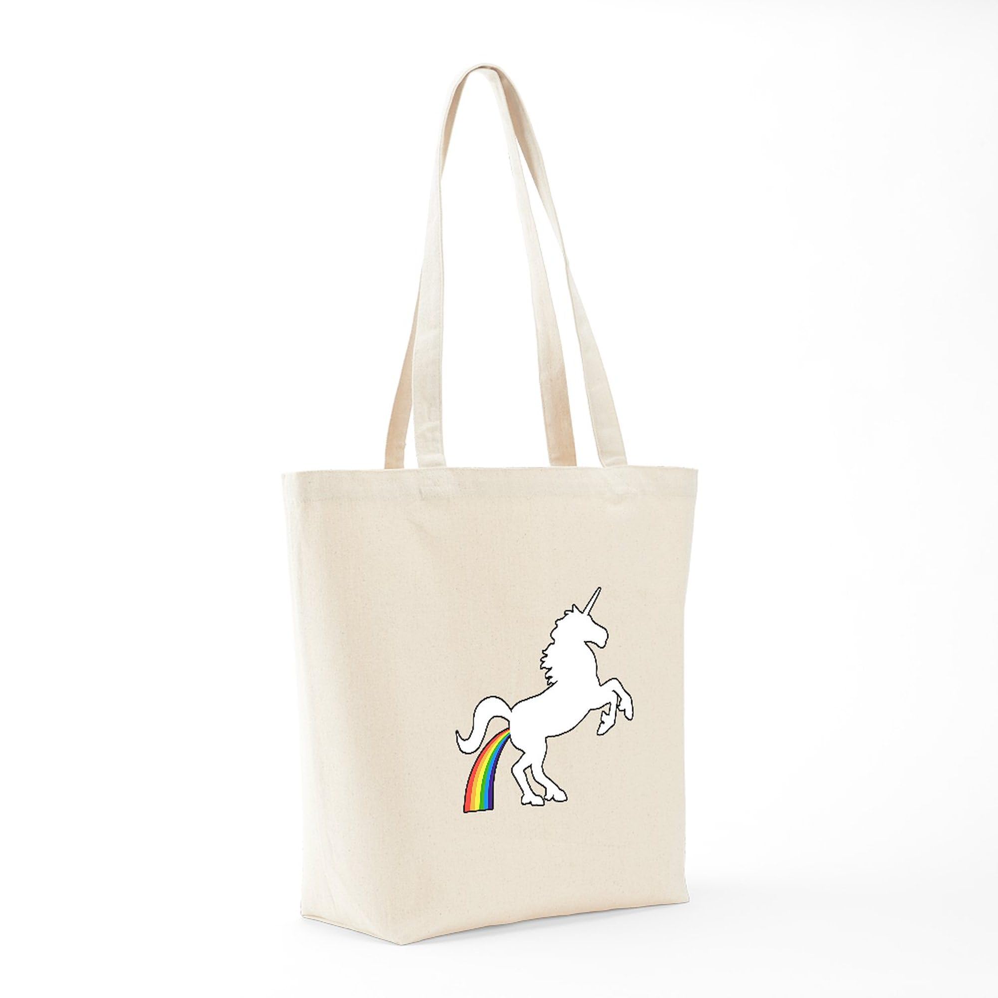 Unicorn Rainbow Poo Tote Bag - Natural Canvas Reusable Shopping Bag for Groceries, Beach & Everyday Use | Funny Gift Idea