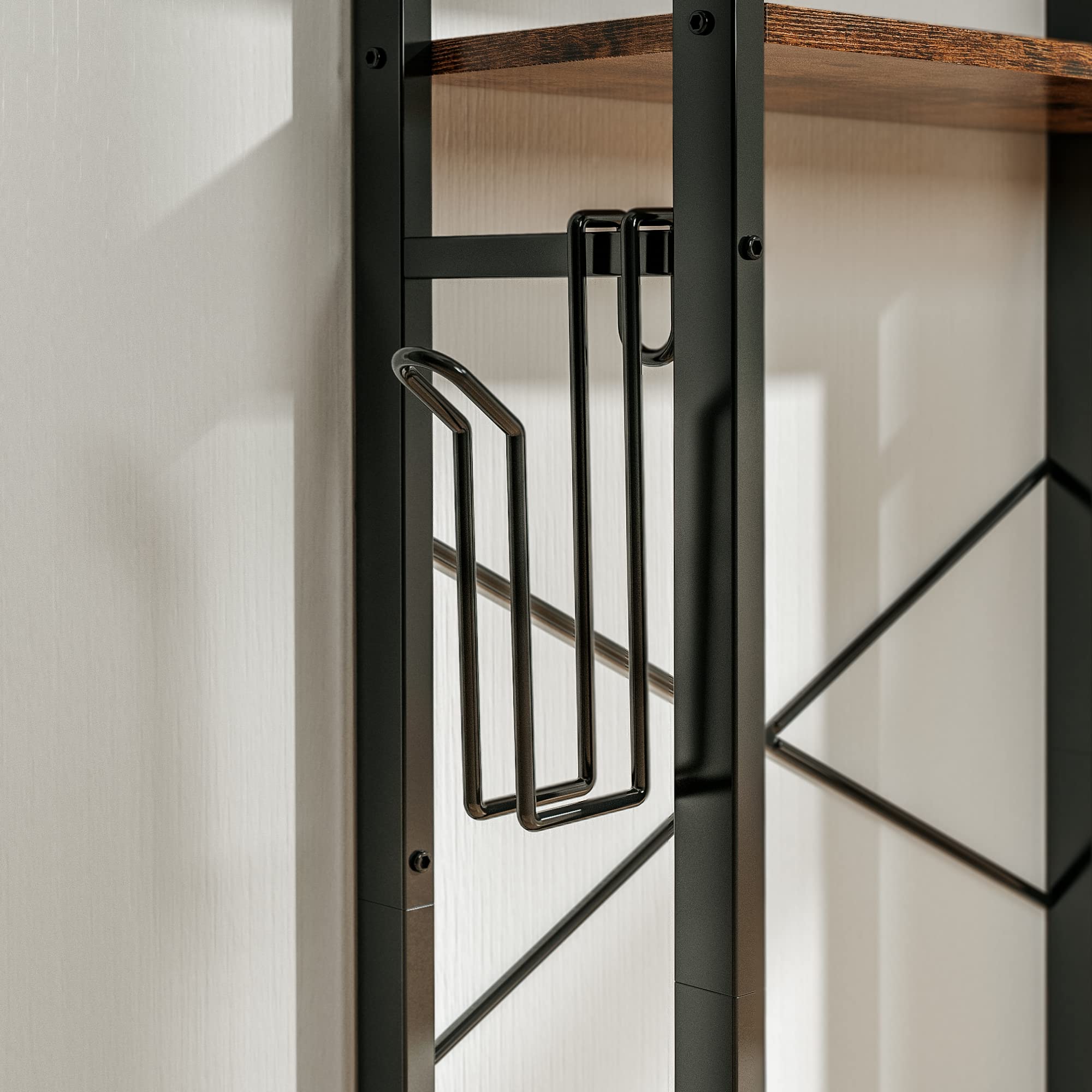 Vintage Brown Over The Toilet Storage Rack with Cabinet & 6-Tier Shelves - Adjustable Bathroom Organizer with Sliding Door, Paper Hook - Space Saving Solution for Small Bathrooms, Apartments & Dorm Rooms