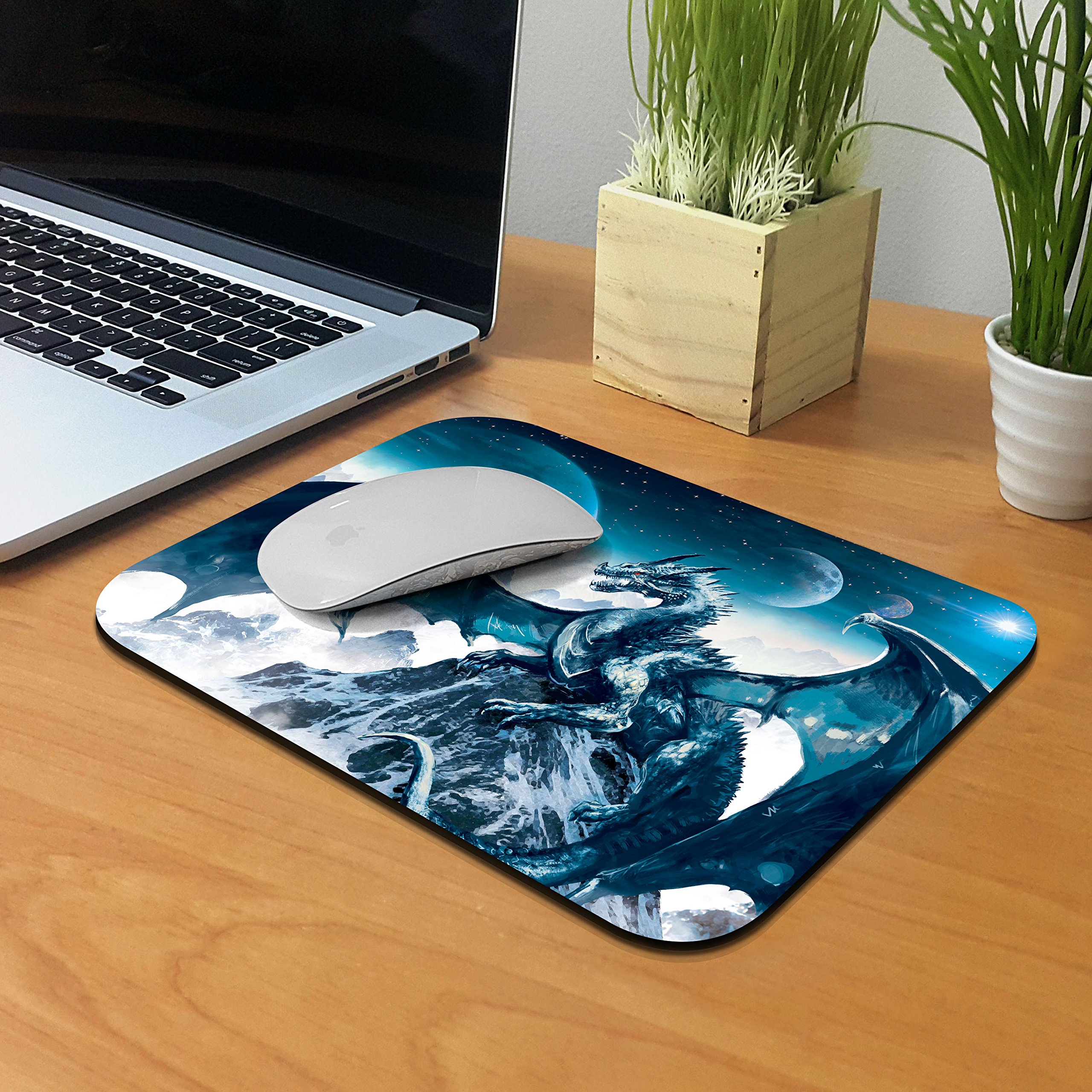 Non-Slip Rectangle Mouse Pad - FINCIBO Blue Ice Dragon Design for Gaming, Office & Home Use - Perfect for PC, Laptop & Computer Workstations