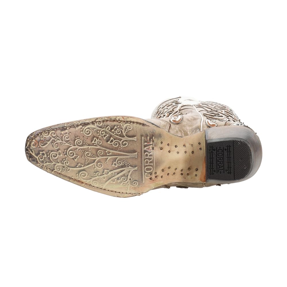 Corral Women's Western Boots - White Overlay with Embroidery, Studs & Crystals, Snip Toe, Leather Sole (Style A3837) | Perfect for Country Dancing, Rodeos & Cowgirl Fashion