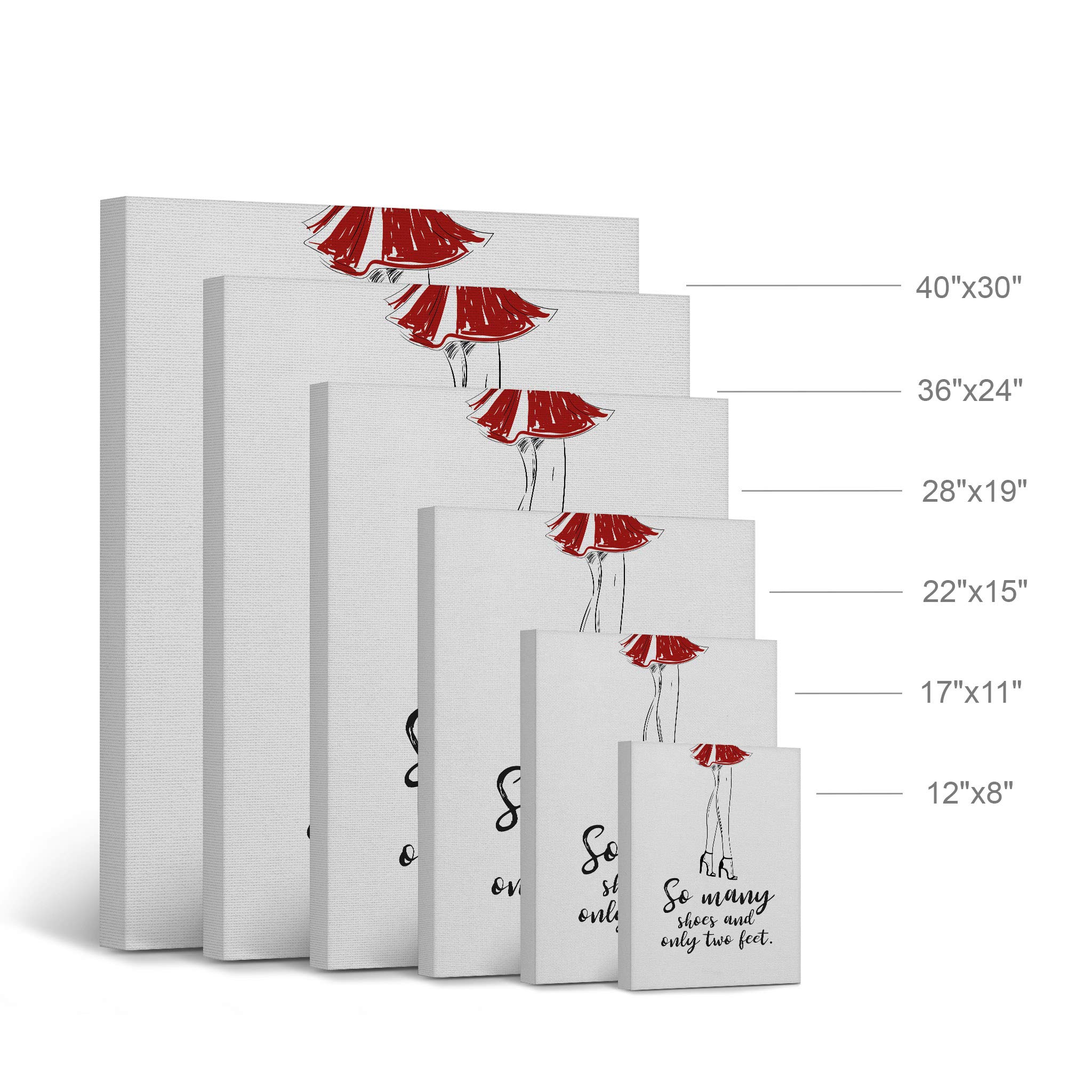 Smile Art Design 'So Many Shoes and Only Two Feet' Quote - Fashion Sketch Glam Canvas Print Wall Art (40x30 Inches) - Perfect for Office, Bathroom, Girls Room, Dorm, Bedroom & Living Room Decor - Ready to Hang