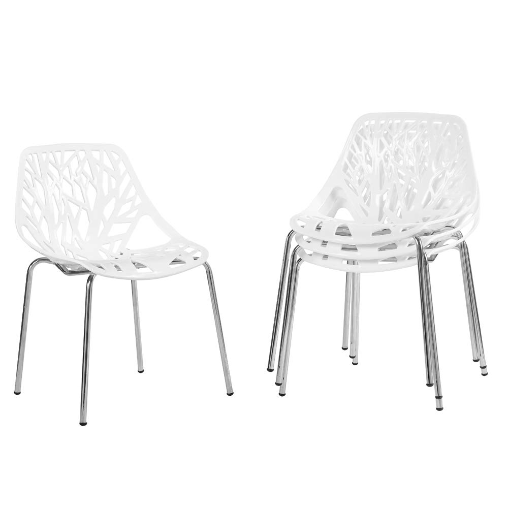 Bonnlo Modern Stackable Dining Chairs Set of 4 - White Kitchen Chairs with Birch Frame, Comfortable for Dining Room, Living Room & Office Waiting Area - Perfect for Small Spaces & Home Decor