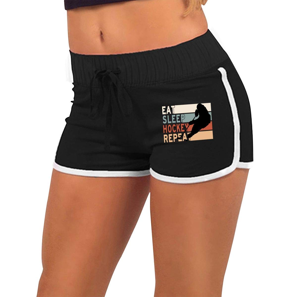 Eat Sleep Hockey Repeat Women's Low-Rise Breathable Athletic Running Shorts - Perfect for Workouts, Sports & Casual Wear