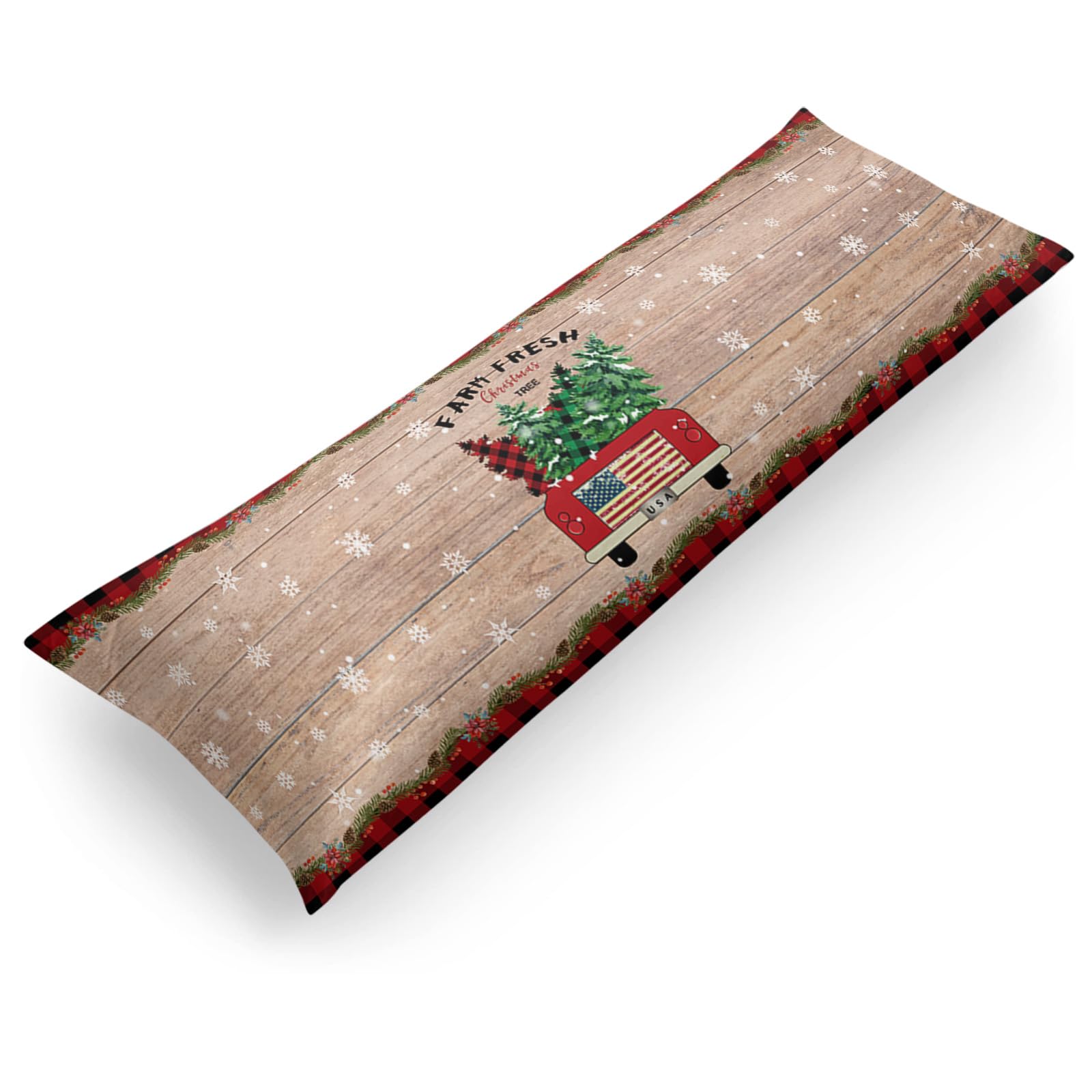 Premium 20x54 Inch Body Pillow Cover with Zipper - Ultra Soft Christmas Red Truck Design for Comfort & Support - Perfect for Home, Office, and Travel Use