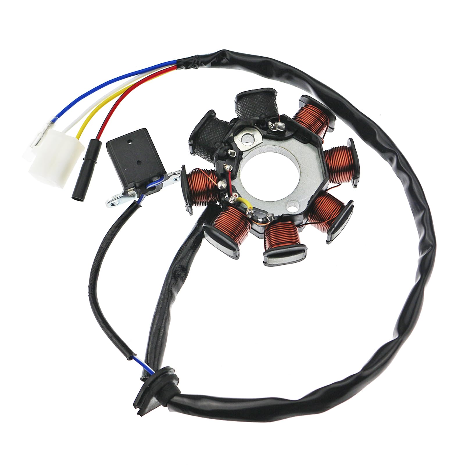 High-Performance Ignition Stator Magneto 4-Wire AC 8-Pole Coil for Chinese Scooter, Moped, ATV, Go Kart - Compatible with 4-Stroke GY6 50cc 80cc 100cc 139QMB 139QMA Engines - Perfect for Off-Road Adventures and Urban Commuting
