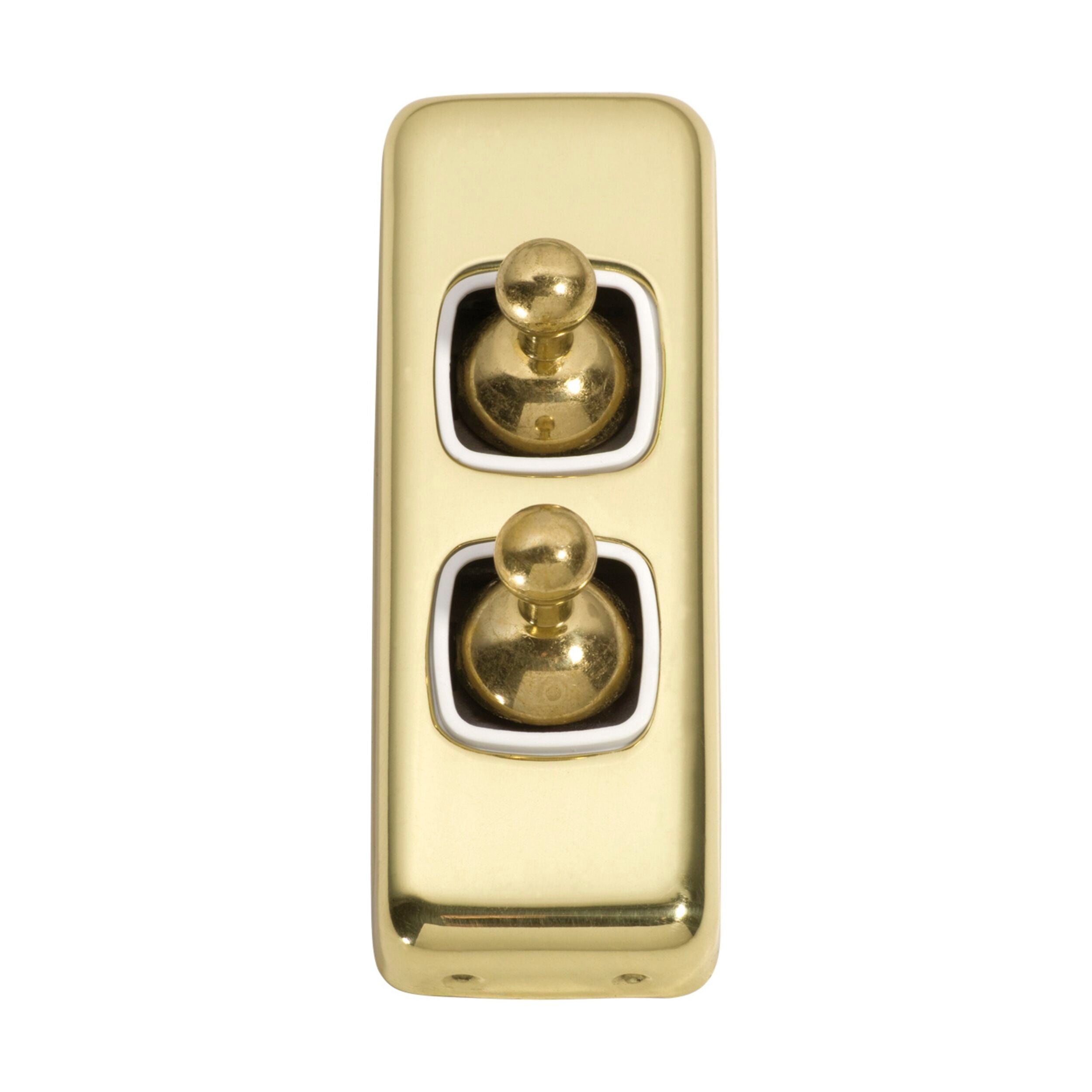 2 Gang White Polished Brass Toggle Switch Flat Plate - 5951 Model (H82xW30mm) - Perfect for Home Renovation & Electrical Upgrades