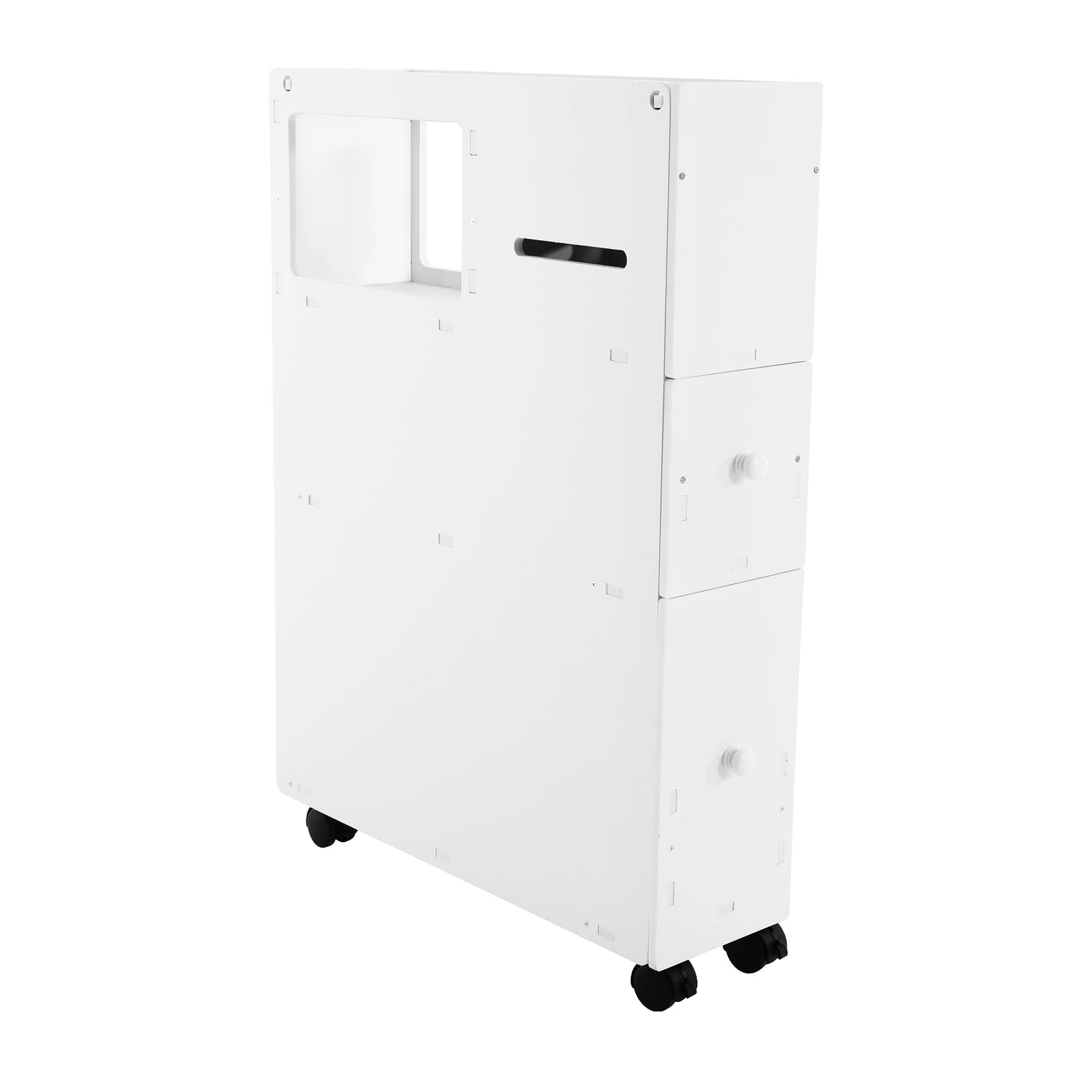 White Slim Rolling Bathroom Storage Cabinet - Space Saving for Small Bathrooms