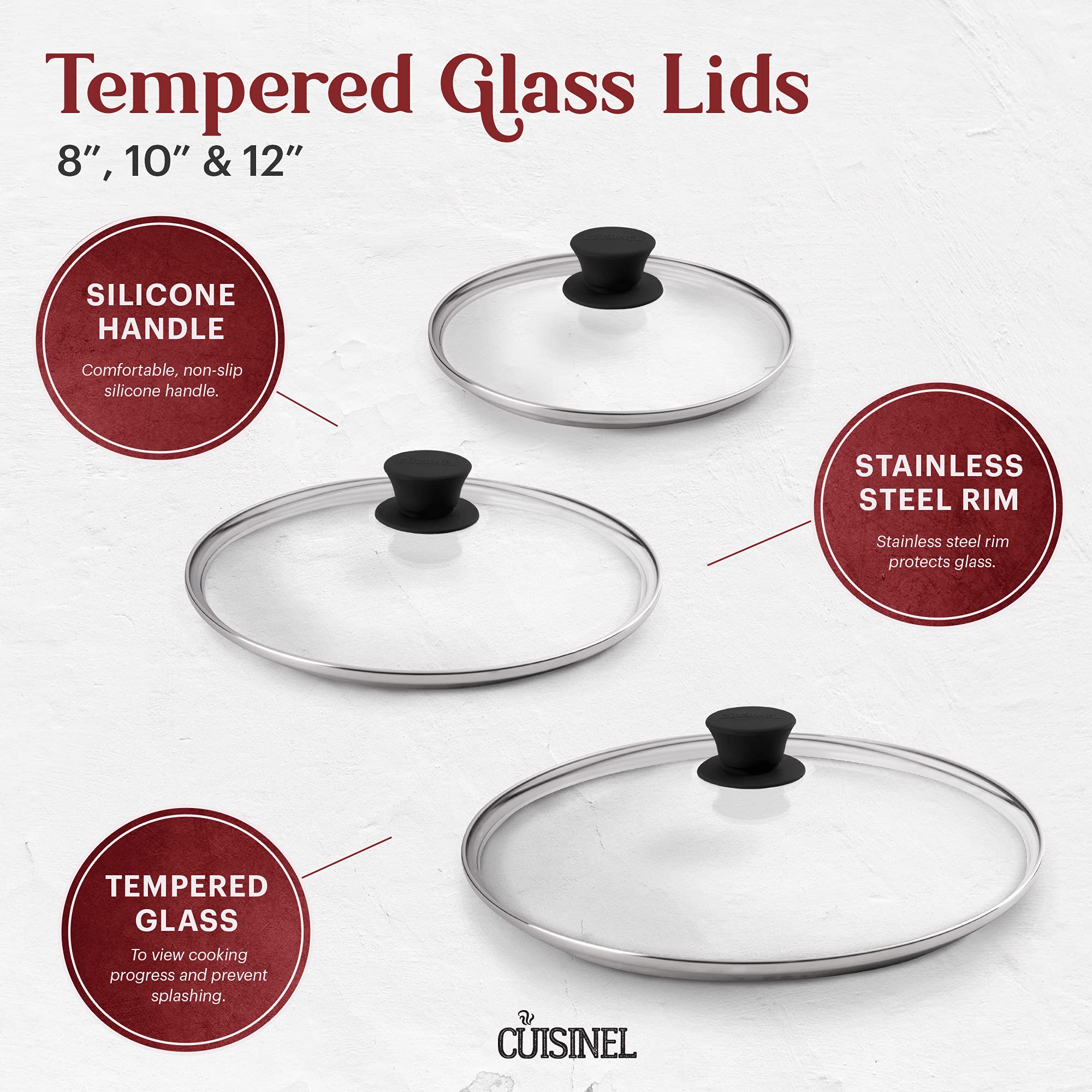 Premium Cuisinel Cast Iron Skillet Set with Glass Lids - 8