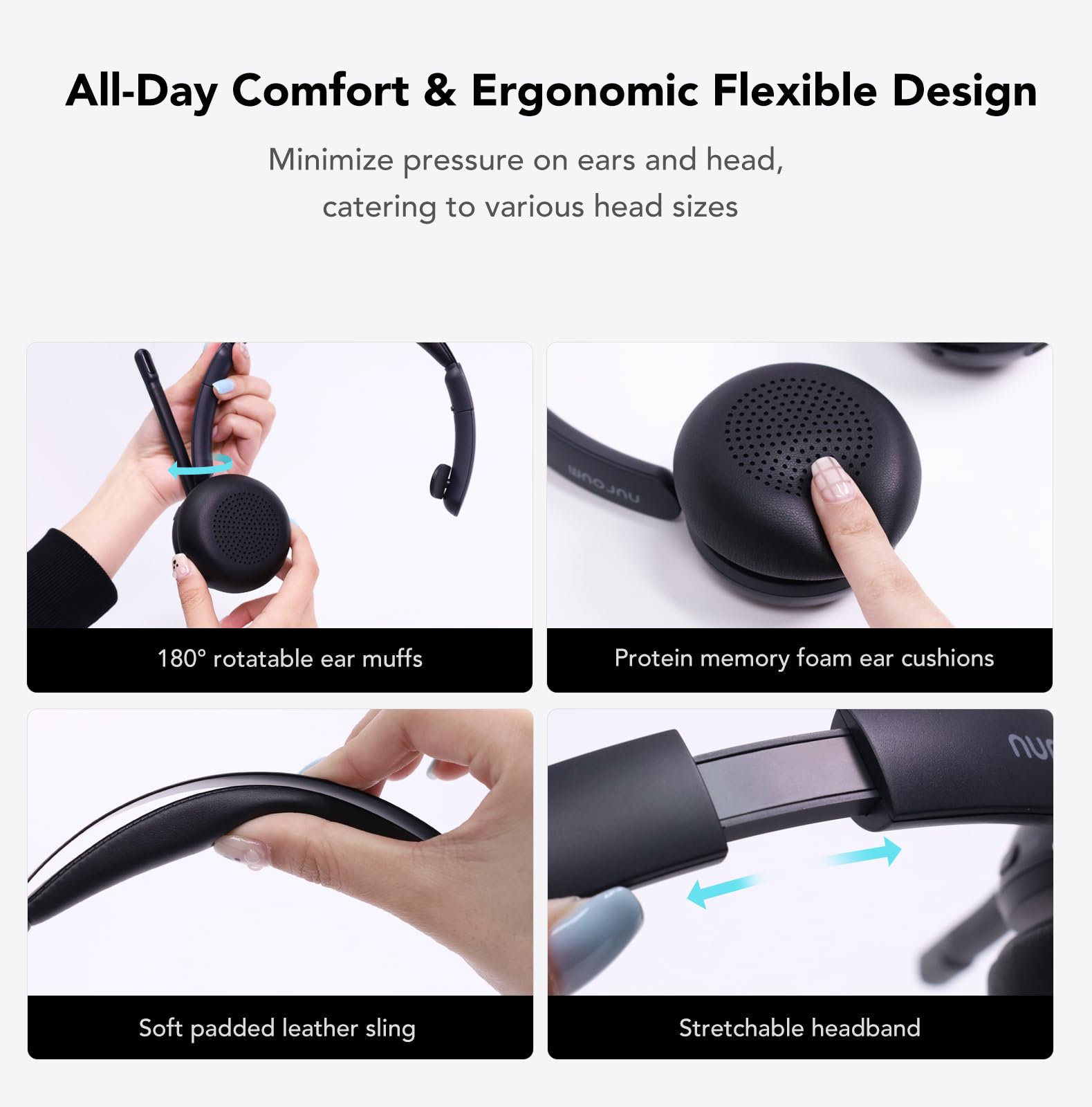 Nuroum HP31SN Bluetooth Wireless Headset with Microphone - ENC Noise Cancelling, Multi-Point V5.3, Mute Button - for Call Center, Office, Driving - Compatible with Zoom & Teams Meetings