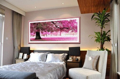 Taiki Cherry Blossom Landscape Cross Stitch Kit - Complete Embroidery Set with Yarn, Fabric, Needles & Pattern Guide - Large Format Floral Tree Design for Home Decor & DIY Craft Projects