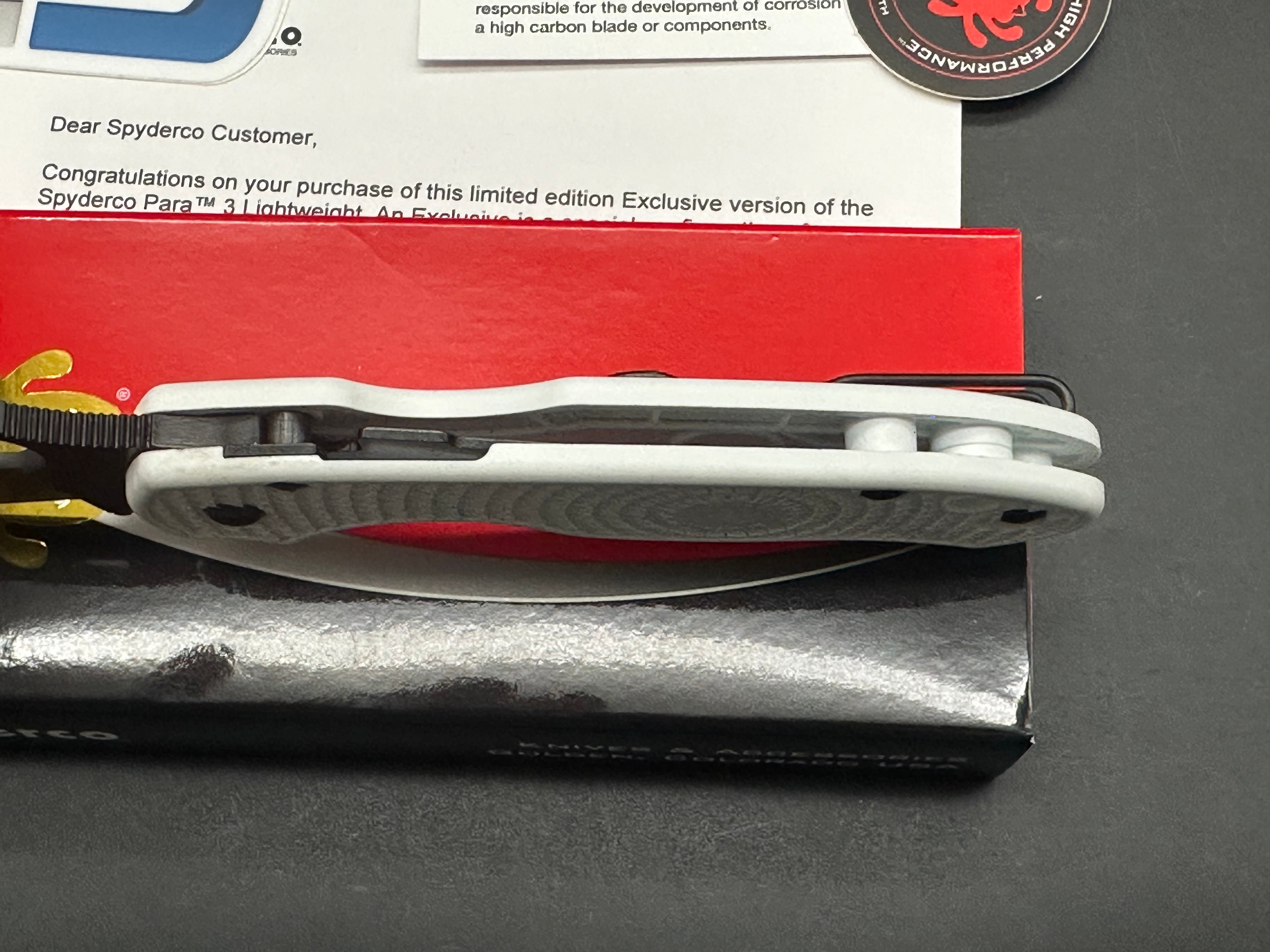 Spyderco Para 3 Lightweight Folding Knife - Black DLC Coated REX 45 Blade & White FRN Handle | EDC Pocket Knife for Camping, Hiking & Outdoor Adventures (Model C223PWHBK)