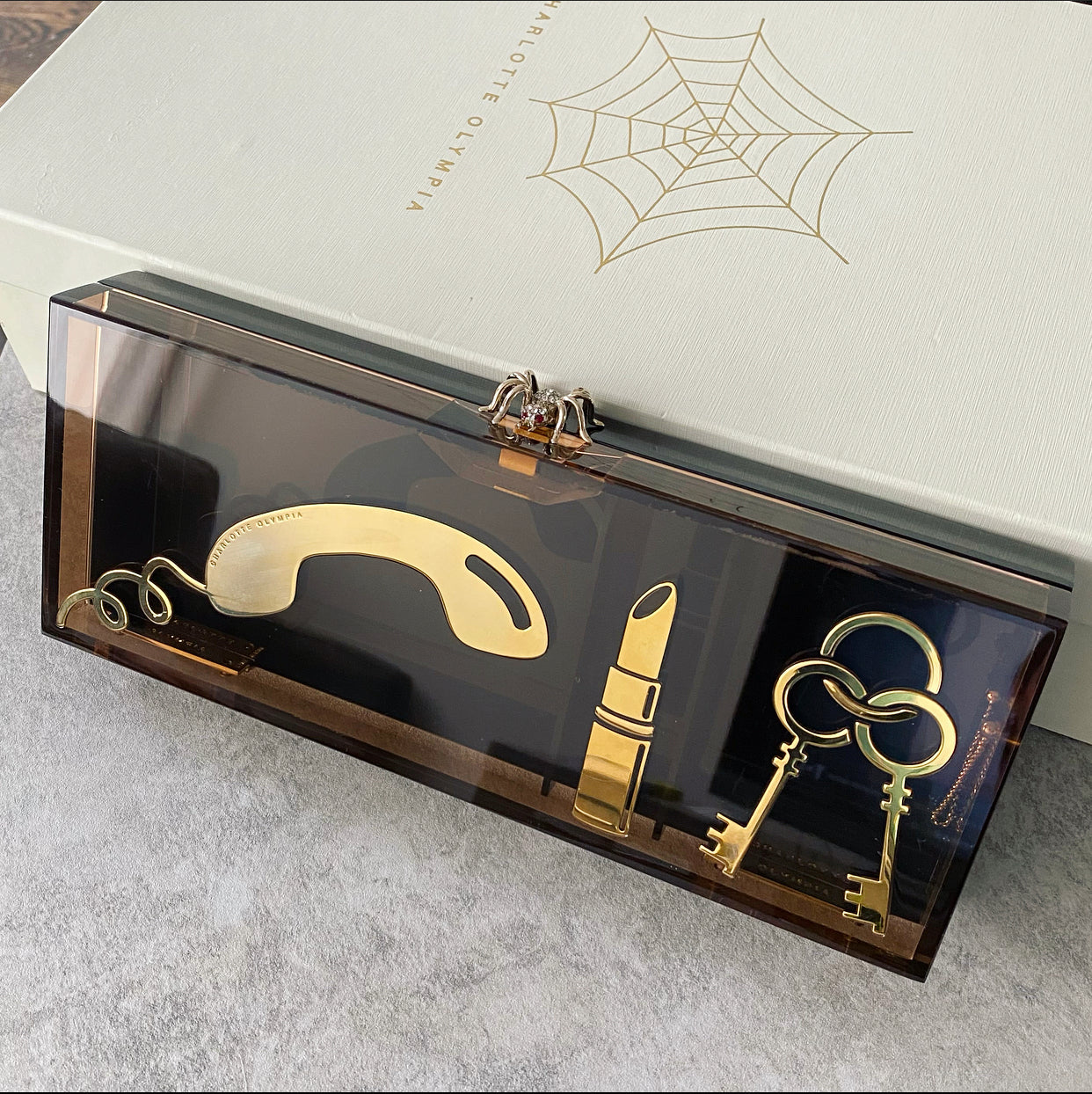 Charlotte Olympia Acrylic Resin Evening Clutch Box Bag - Elegant Women's Party Purse for Weddings, Galas & Special Occasions