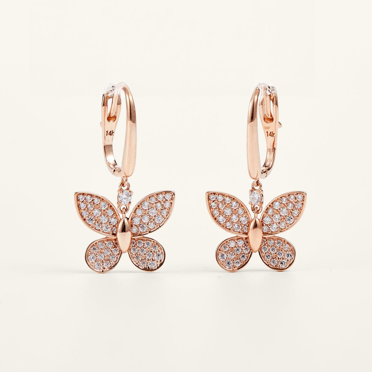Dreamy Butterfly Rose Gold Drop Earrings for Women - Elegant Dangle Earrings for Party, Wedding & Everyday Wear
