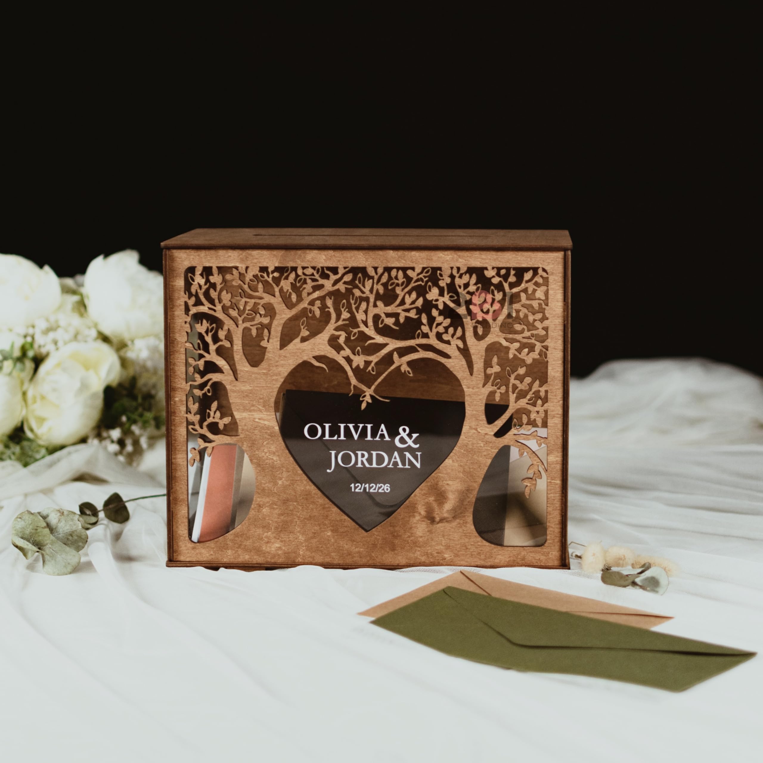 Personalized Wooden Wedding Card Box - Custom Rustic Money & Card Holder with Tree Design - Elegant Bridal Shower, Birthday Gift Box - Perfect for Wedding Reception, Anniversary & Special Events
