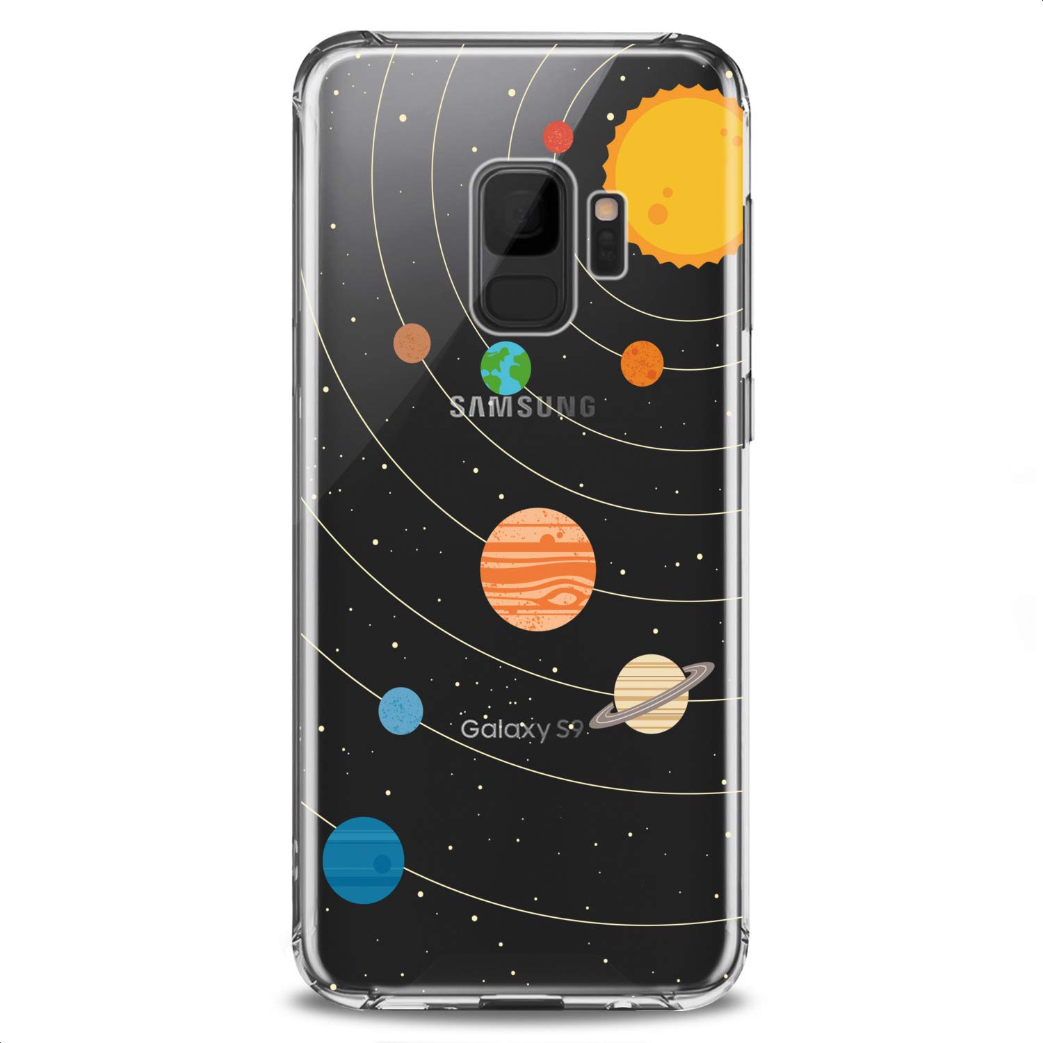 Samsung Galaxy Phone Case Compatible with S24 S23 FE S22 Plus S21 Ultra S20+ S10 Note 20 S10e S9 - Cute Solar System Design with Sun Moon Planets - Flexible Slim Fit Silicone Cover for Women Girls - Perfect for Daily Use, Work, School & Travel