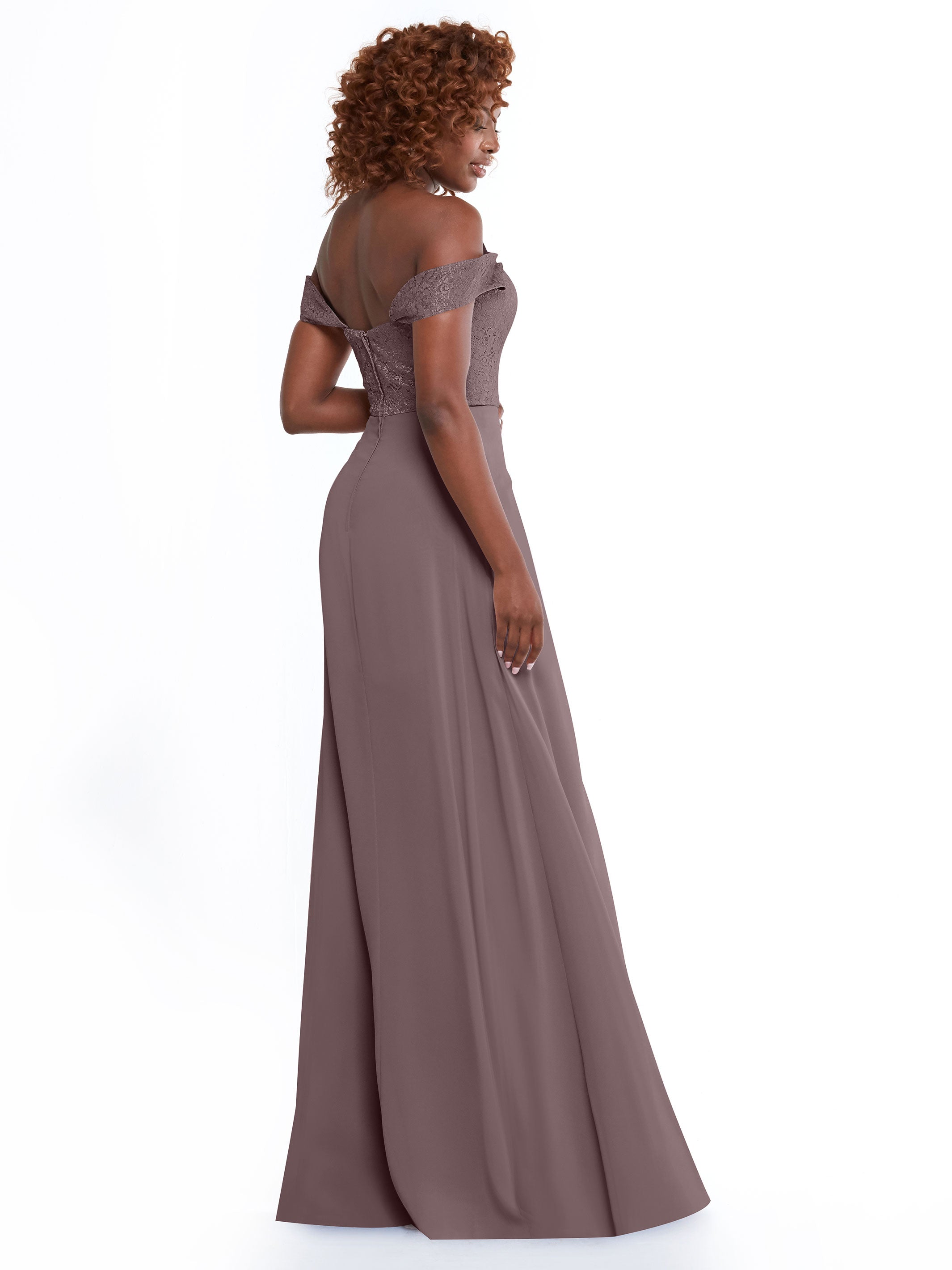 Elegant Off-the-Shoulder Chiffon A-Line Bridesmaid Dress with Lace Bodice - Perfect for Weddings, Formal Events & Special Occasions