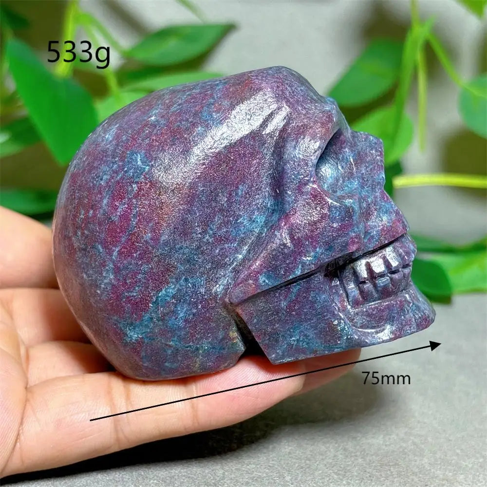 Natural Ruby & Emerald Skull Crystal - Hand Carved Quartz Stone for Energy Healing, Reiki & Home Decor | Halloween, Meditation & Spiritual Gifts