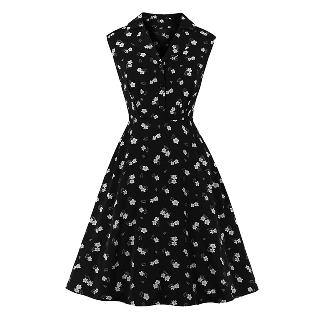 Floral Green Elegant Summer Shirt Dress for Women - Sleeveless Vintage Style Dress for Casual Outings, Beach Wear & Summer Parties