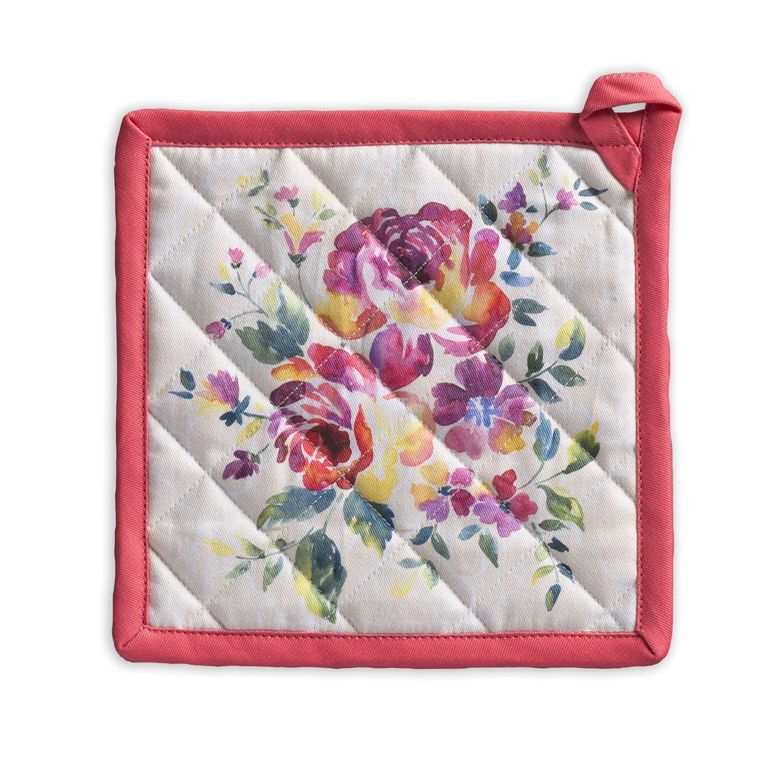 Maison d'Hermine Rose Garden Kitchen Bundle Set - 100% Cotton Apron (27.5x31.5 Inches) & Oven Mitt (7.5x13 Inches) with Pot Holder (8x8 Inches) - Perfect for Baking, Cooking & Home Decor