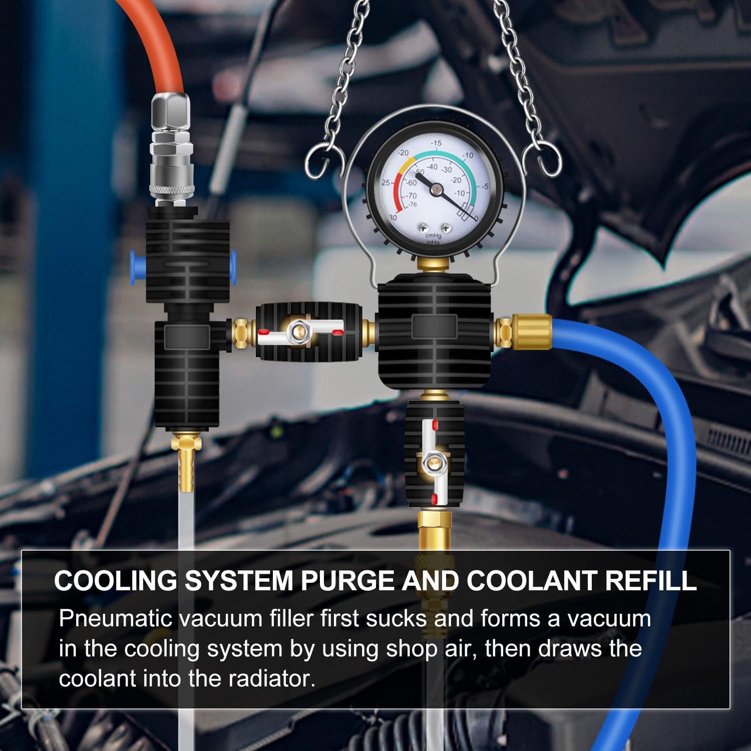 JIFETOR Universal Automotive Cooling System Vacuum Purge Kit - Radiator Coolant Refill Tool with Adapters, Case & Hose for Car, Van, SUV, Truck - Perfect for Antifreeze Change & Cooling System Maintenance