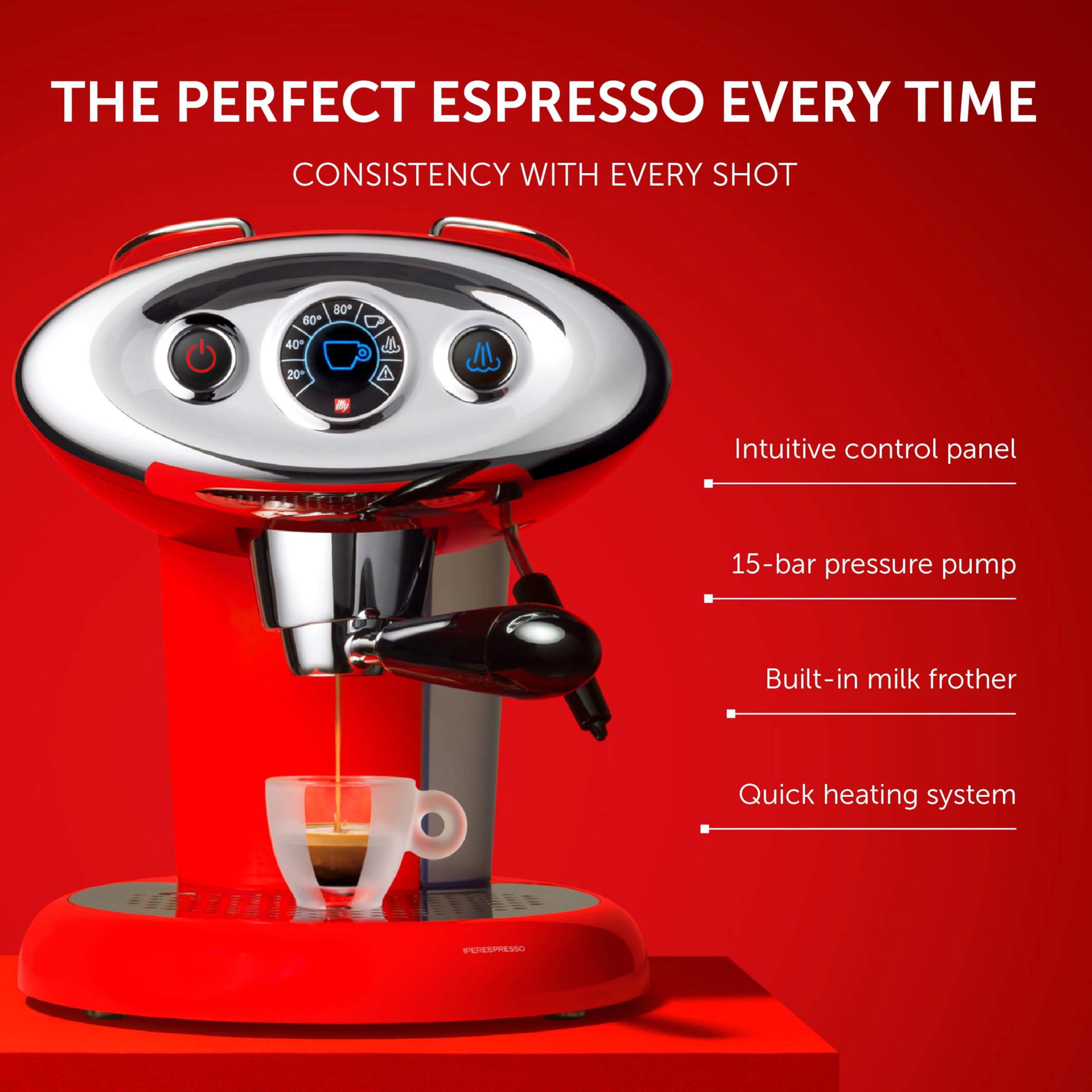Illy X7.1 Espresso Single-Serve Machine - Barista Quality Coffee Maker for iperEspresso Capsules with Milk Frother Steam Wand (Red) | Perfect for Home, Office & Small Cafes