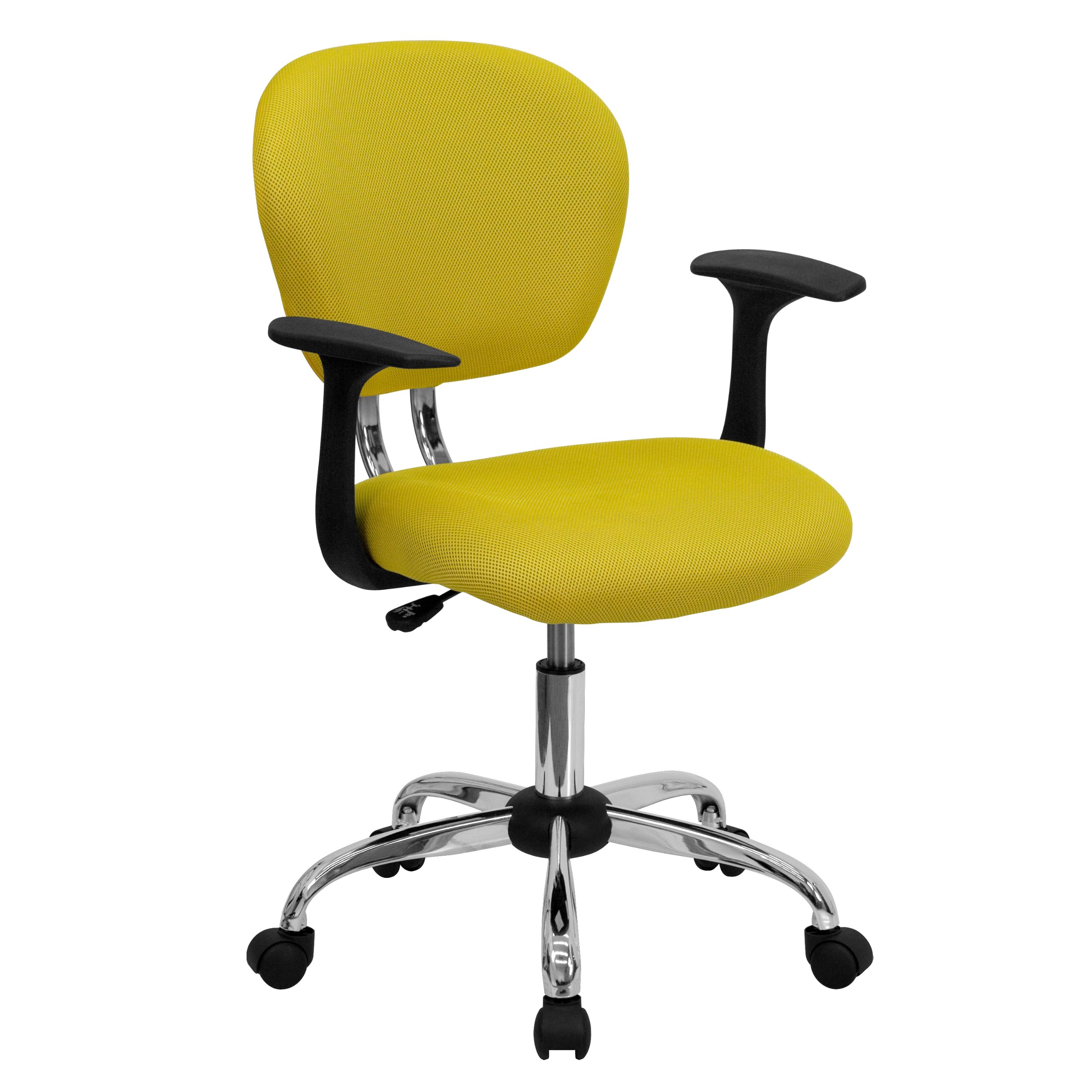 Ergonomic Mid-Back Mesh Office Chair with Padded Seat & Adjustable Arms - Yellow Swivel Task Chair for Home Office, Computer Desk & Workspace Comfort