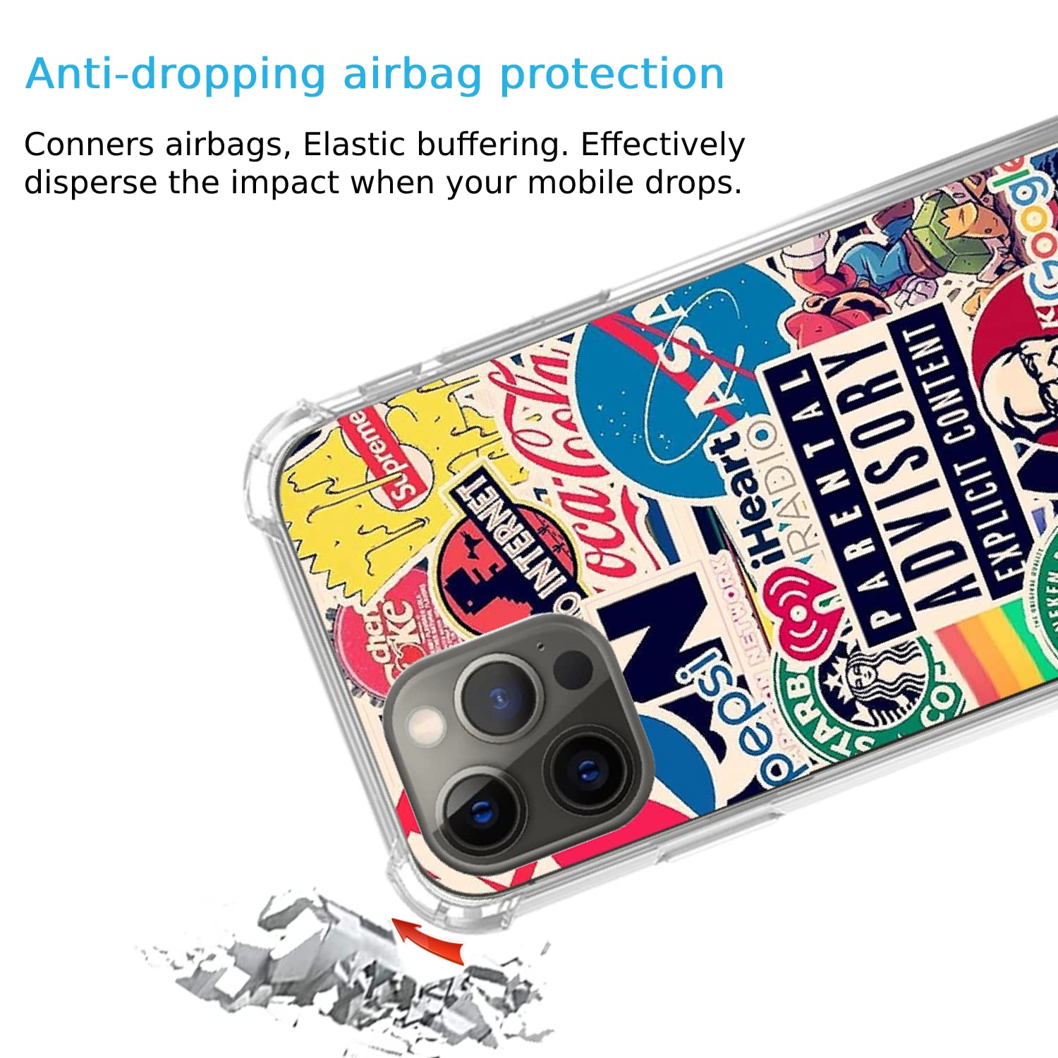 Trendy Pop Art Stickers iPhone 13 Pro Max Case - Soft TPU Bumper Cover with Pop Culture Collage Design for Men, Women & Teens | Perfect for Daily Use, School, Work & Travel