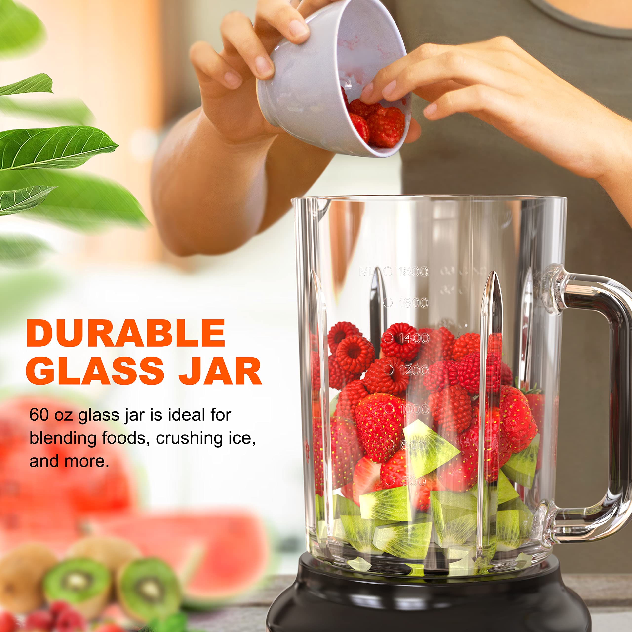 Willz High Speed Countertop Blender - 1000W Powerful Motor for Juices, Smoothies & Shakes - 60oz BPA-Free Pitcher with Ice Crush & Pulse Functions - Perfect for Kitchens, Restaurants & Healthy Lifestyles (Black)