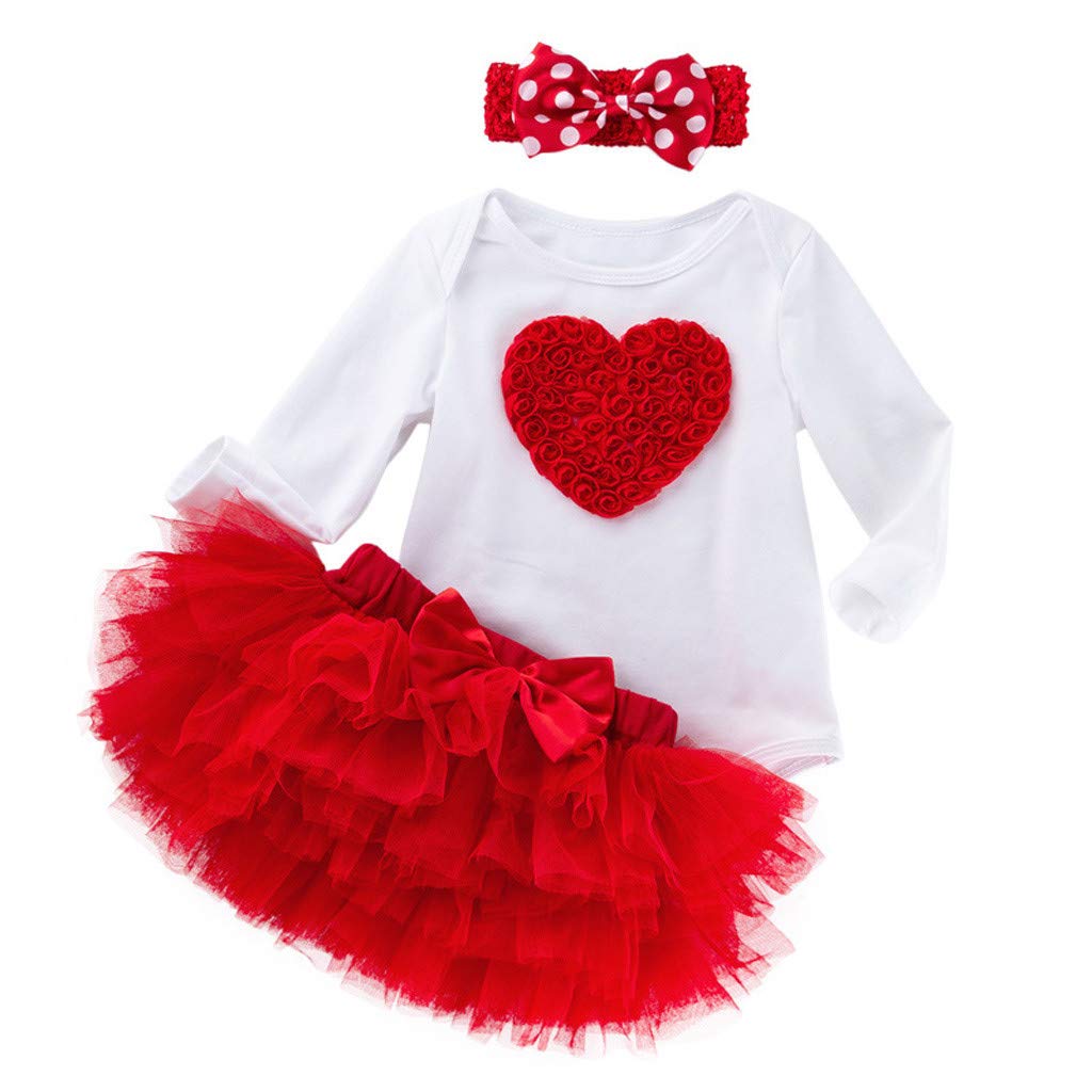 Newborn Baby Girl Valentine's Day Outfit - Heart Print Romper with Tulle Tutu Skirt & Headband Set | Long Sleeve Crop Top for Infants 0-3 Months | Perfect for Valentine's Photos, Birthday Parties & Special Occasions