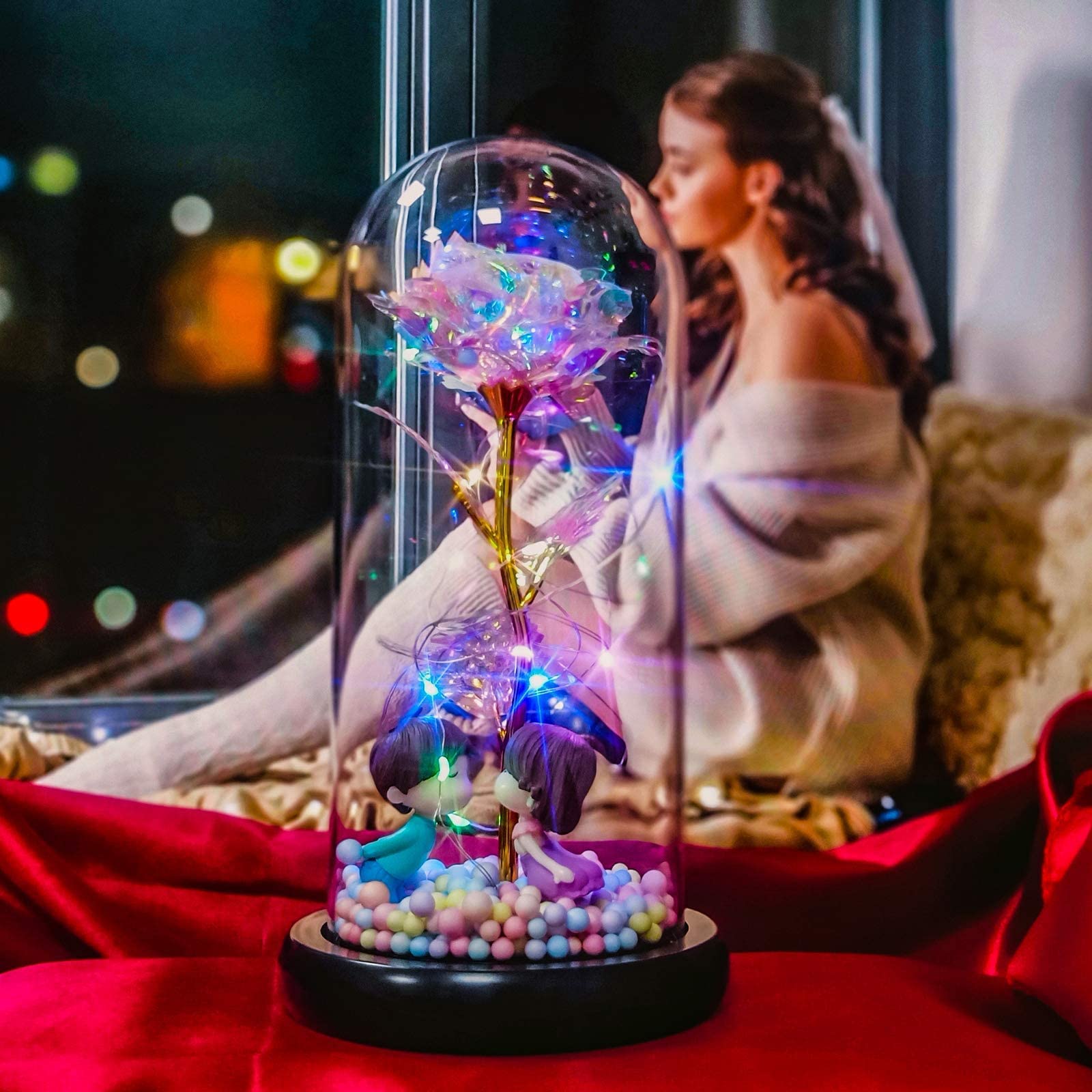 QUELIEN Romantic Beauty and The Beast Rose Gift for Girlfriend - Unique Galaxy Flower Rose Present for Birthday, Anniversary - Perfect for Valentine's Day, Wedding Proposal & Special Occasions