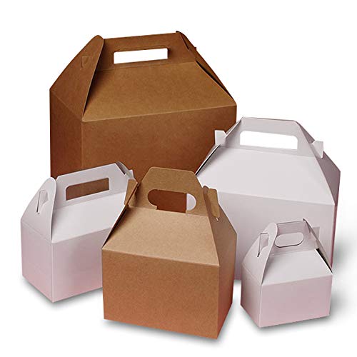 100-Pack White Gable Boxes 8x4.875x5.25 Inches - Food Safe Wedding Favor Gift Packaging Boxes for Candy, Cookies, Party Favors & Small Gifts