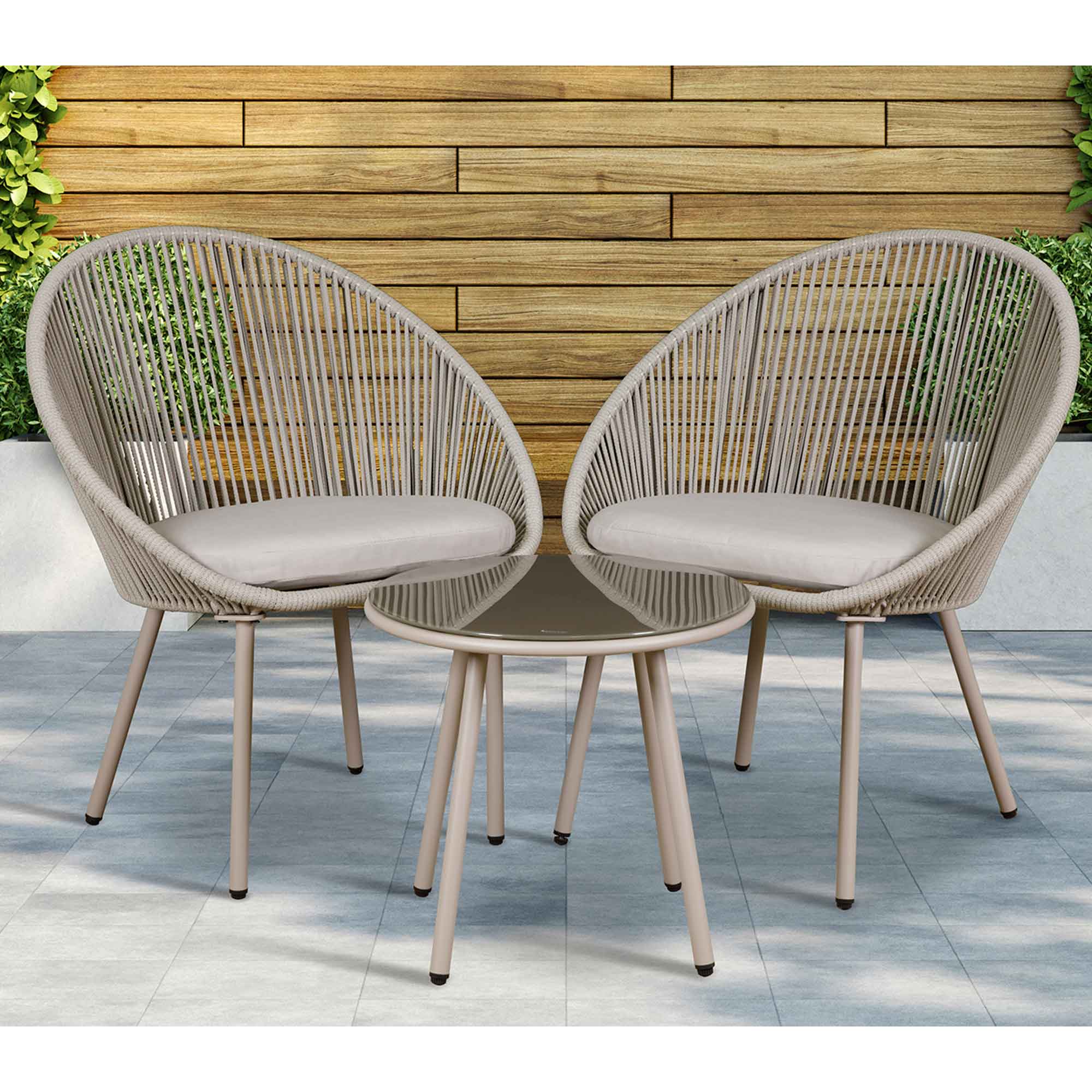 Como 3-Piece Steel Bistro Set with Tempered Glass Top - Outdoor Patio Dining Set in Modern Gray for Garden, Balcony, and Backyard Relaxation