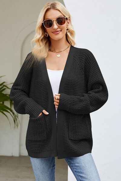 Stylish Open Front Raglan Sleeve Pocketed Cardigan Sweater - Cozy Knit Wrap for Women | Perfect for Office, Casual Outfits & Layering in Fall/Winter