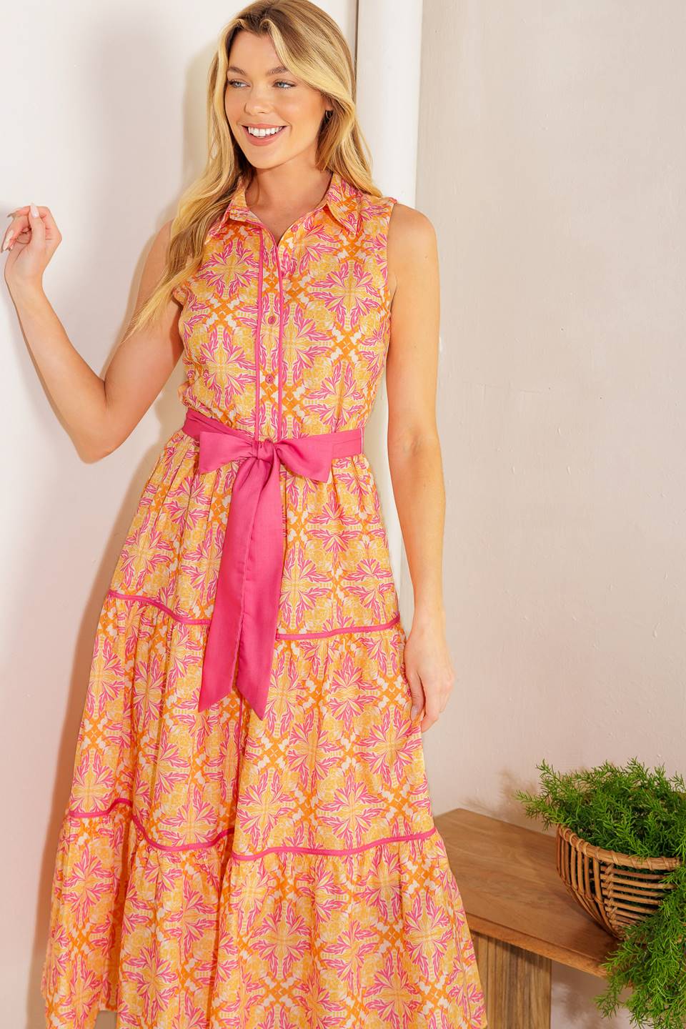 Stylish Orange & Pink Midi Dress for Women - Perfect for Park Outings, Picnics, and Summer Events | Flowy Casual Dress